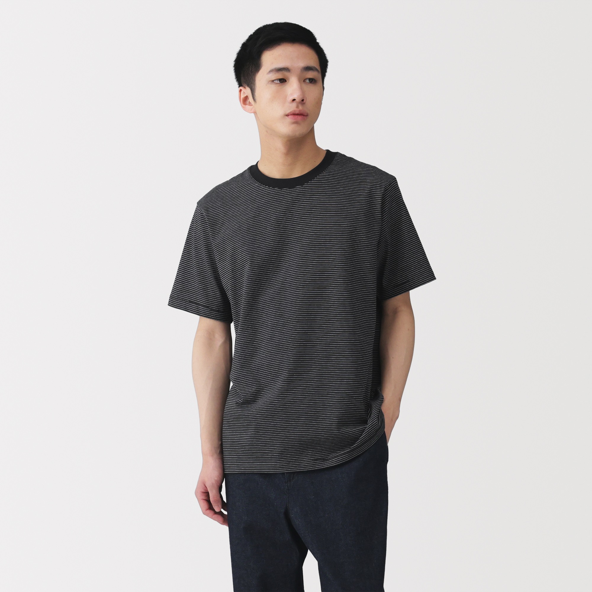 M's Jersey striped crew neck S/Slv T-shirt