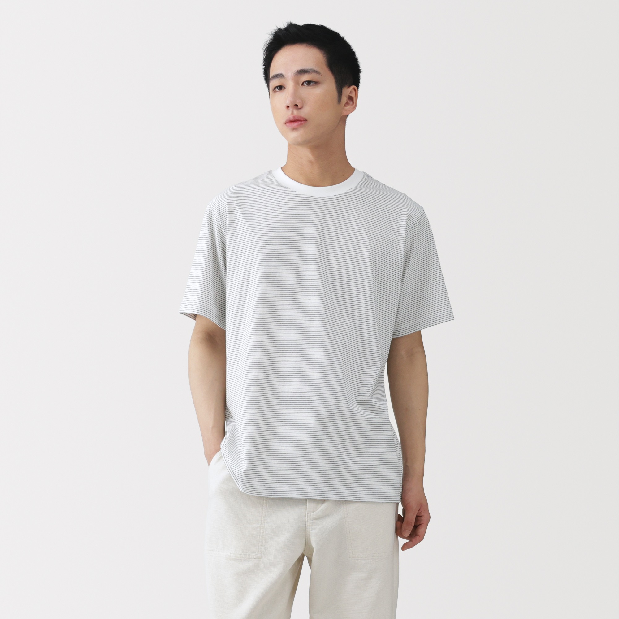 M's Jersey striped crew neck S/Slv T-shirt