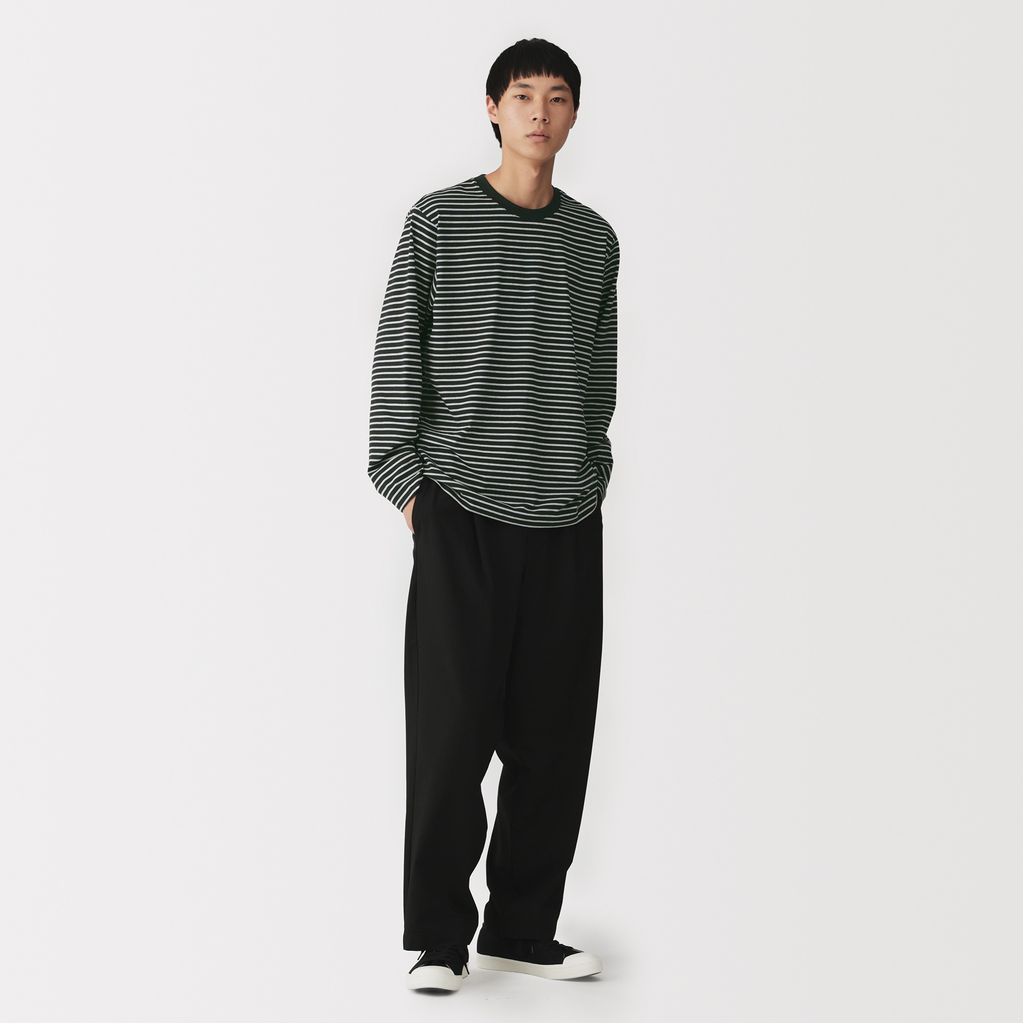 M's Jersey striped crew neck L/Slv T-shirt