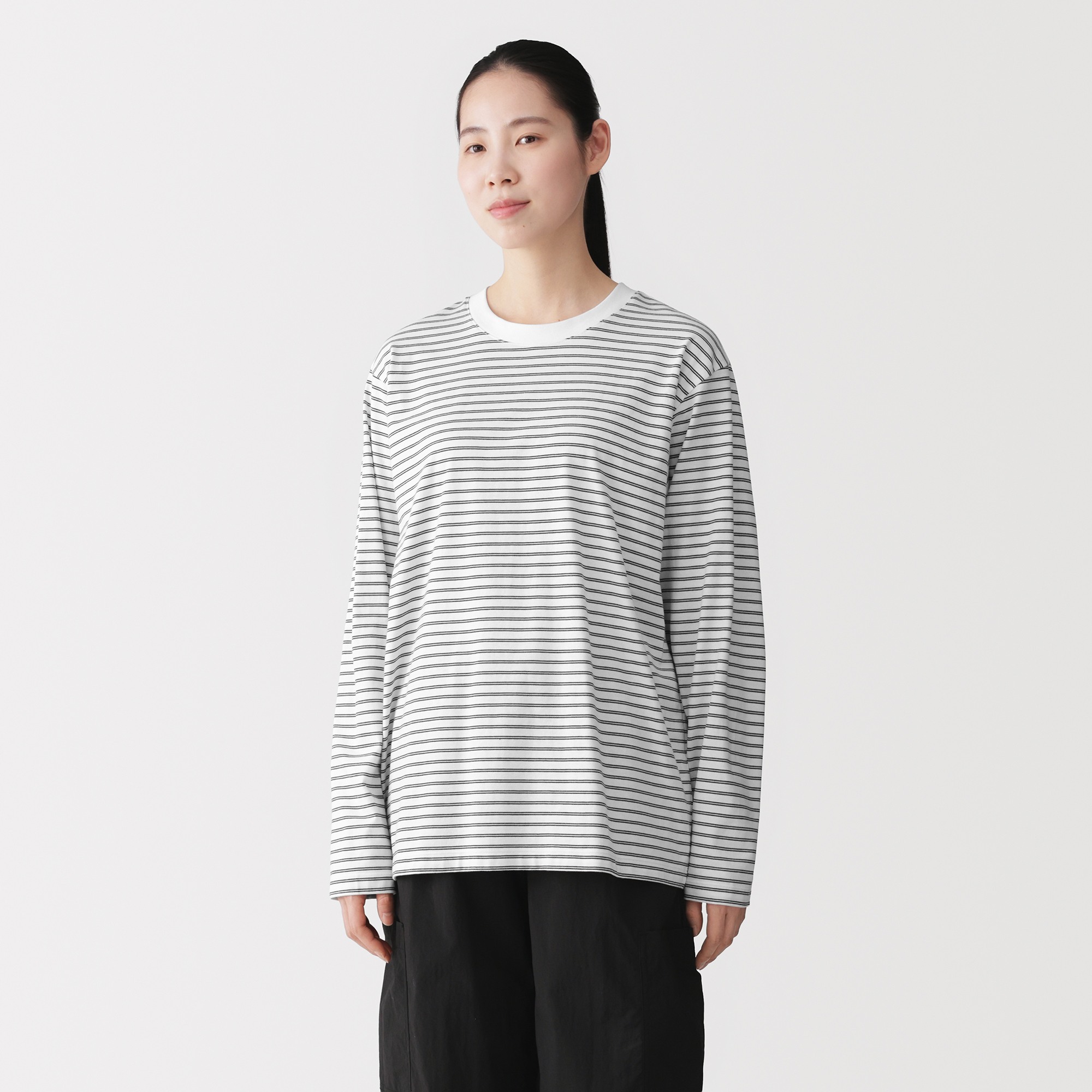 M's Jersey striped crew neck L/Slv T-shirt