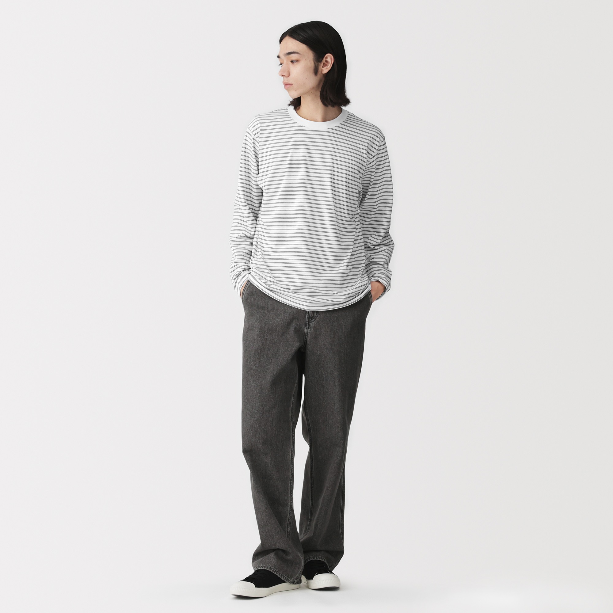 M's Jersey striped crew neck L/Slv T-shirt