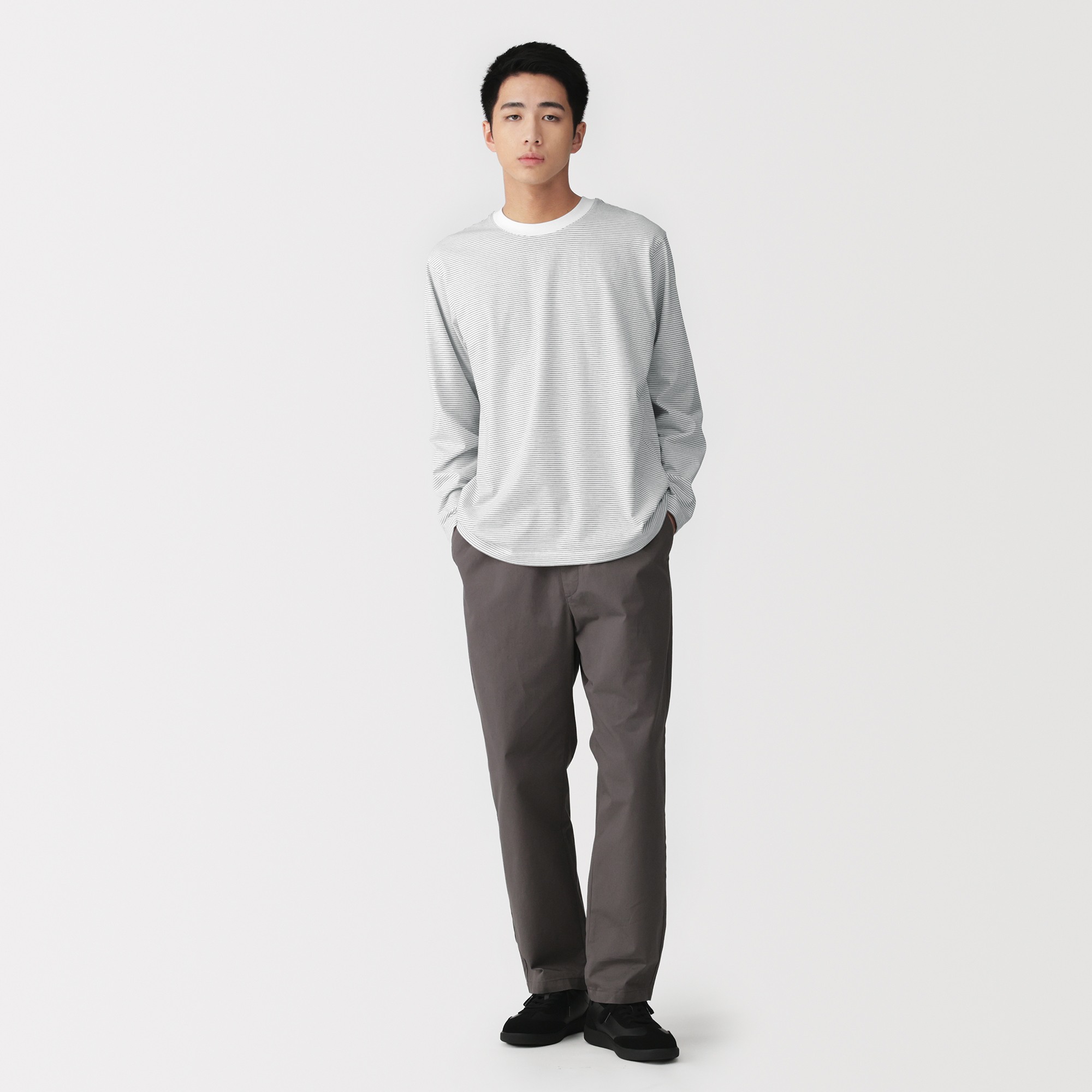 M's Jersey striped crew neck L/Slv T-shirt
