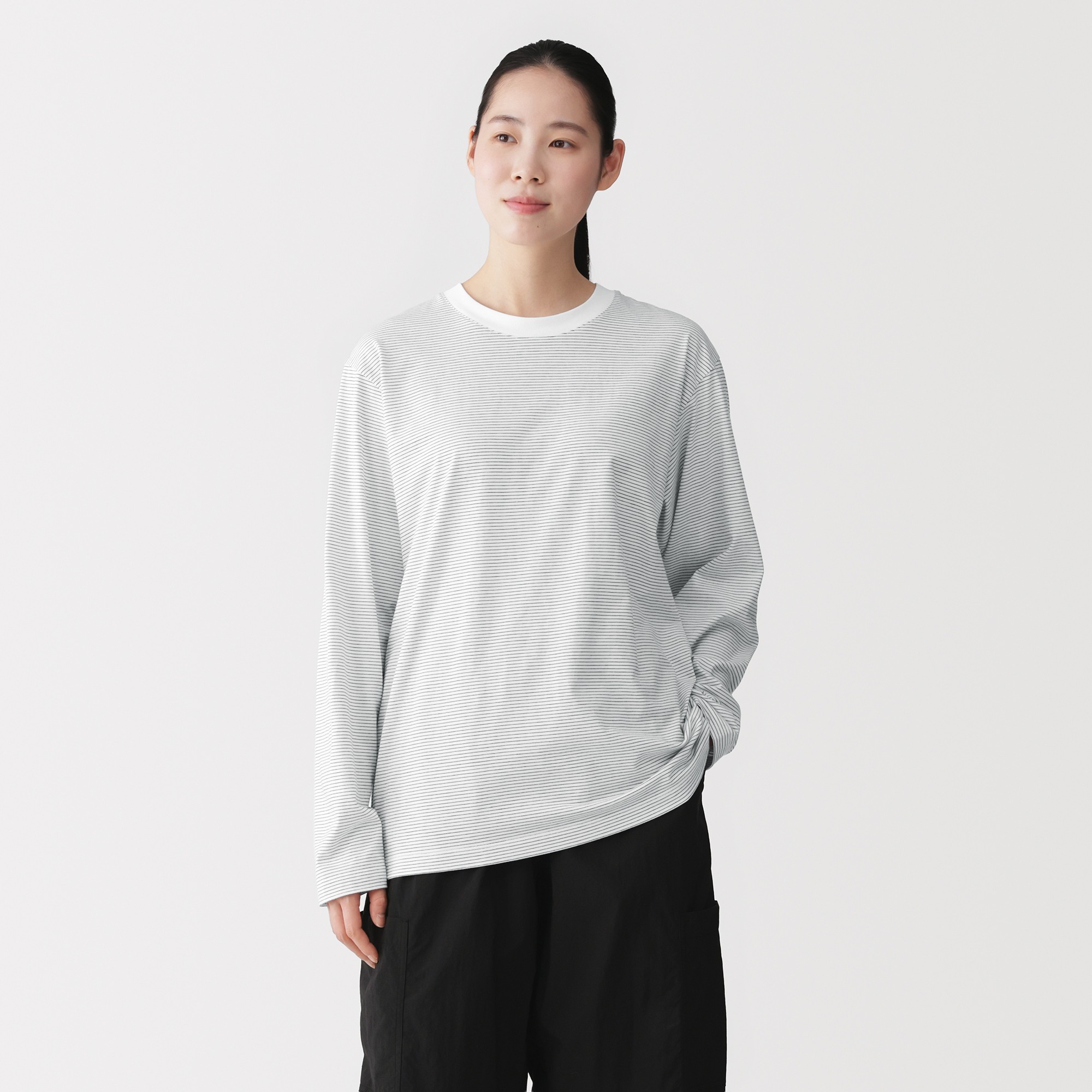 M's Jersey striped crew neck L/Slv T-shirt