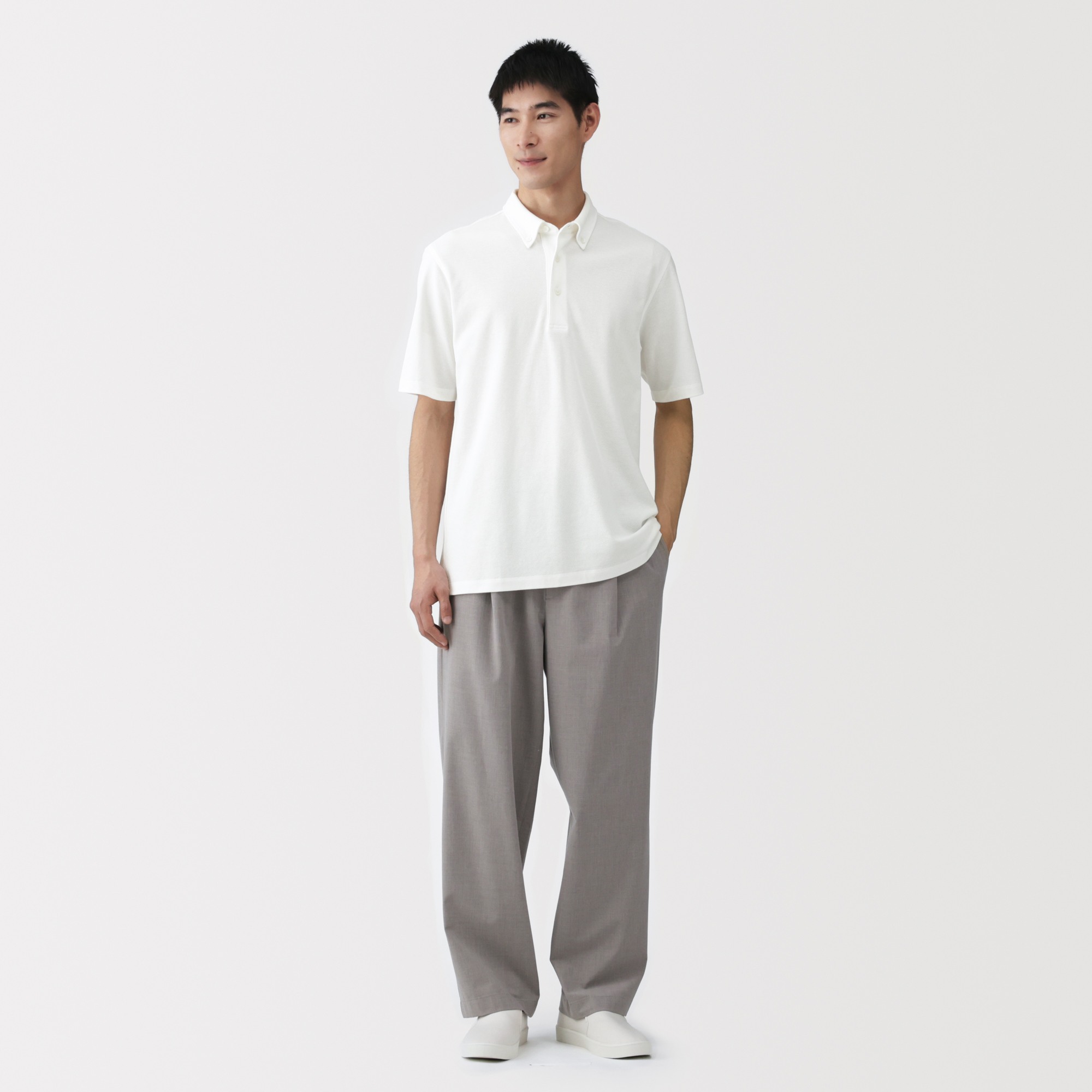 M's Cool touch pique button down S/Slv polo shirt