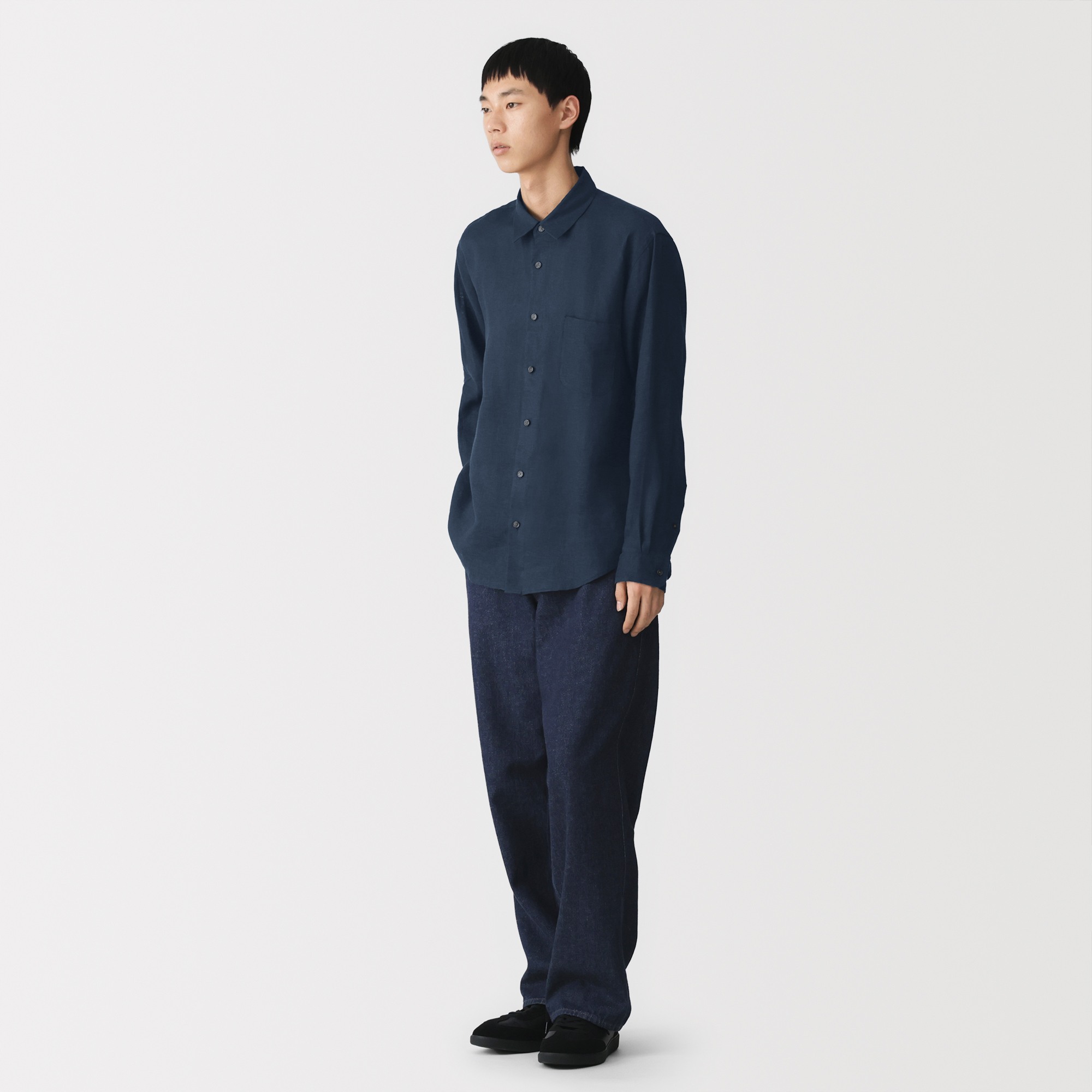 M's Washed linen L/Slv shirt (OS)
