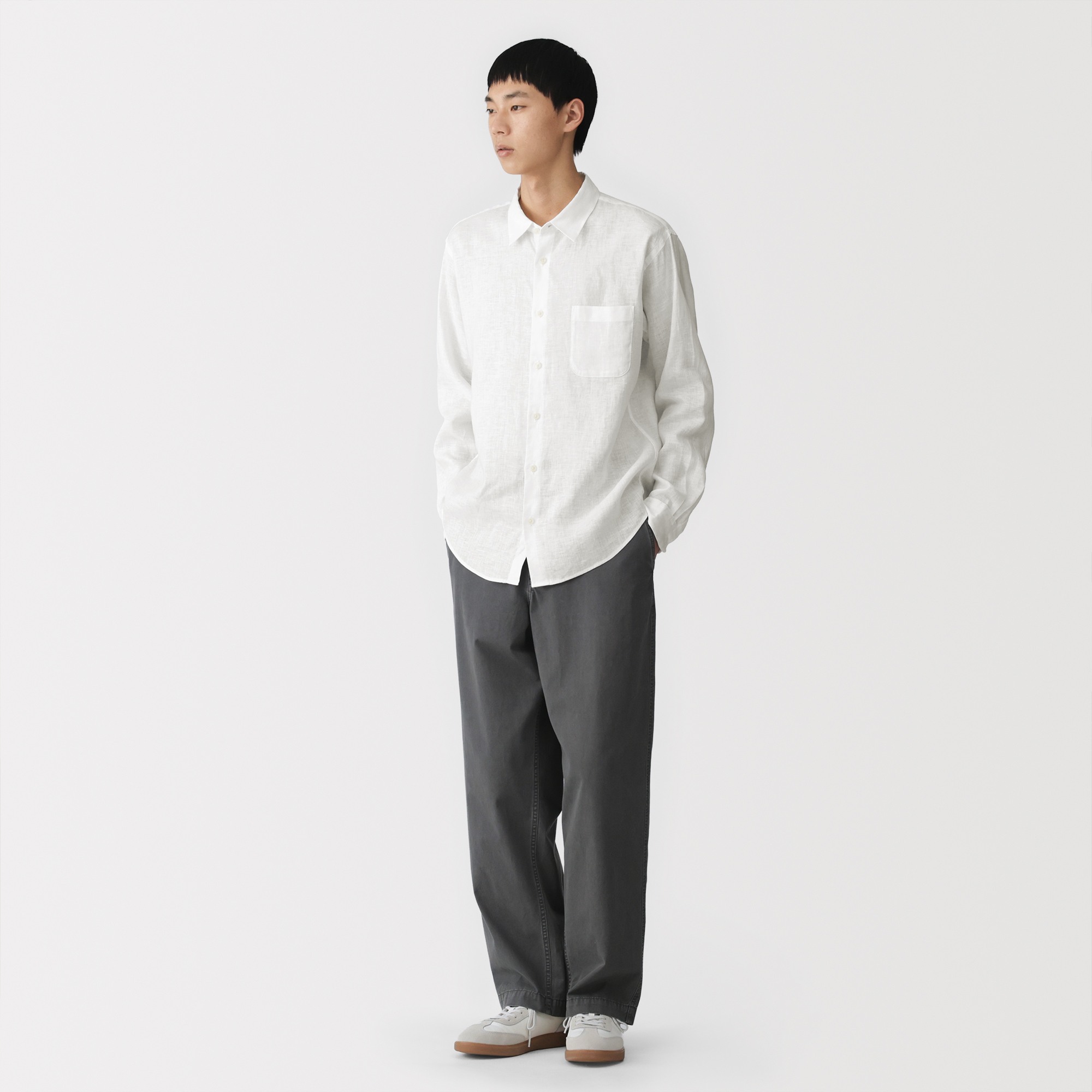 M's Washed linen L/Slv shirt (OS)