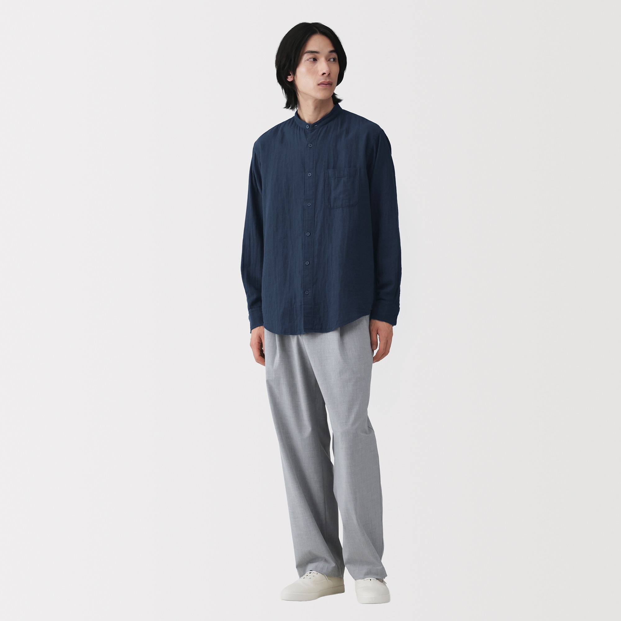 M's Kapok blended double gauze stand collar L/Slv shirt (OS)