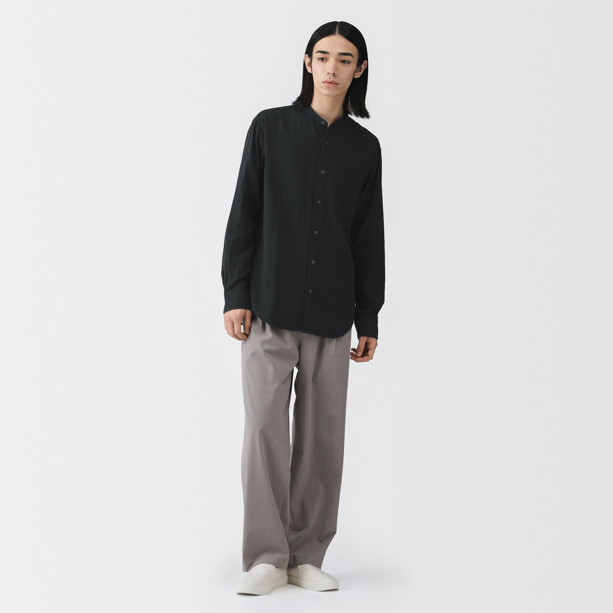 M's Kapok blended double gauze stand collar L/Slv shirt (OS)