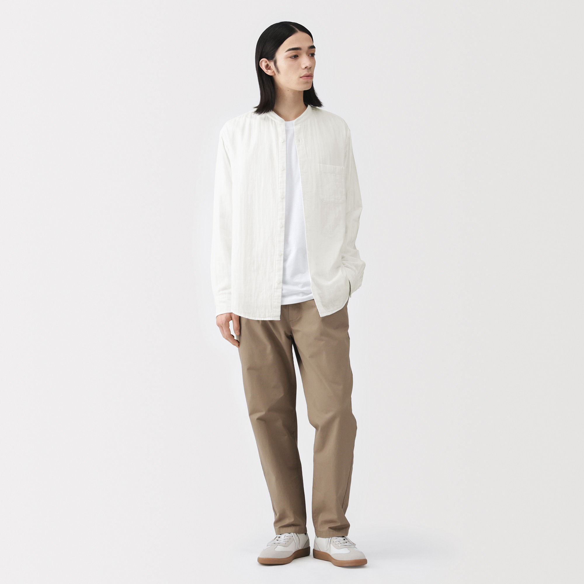 M's Kapok blended double gauze stand collar L/Slv shirt (OS)