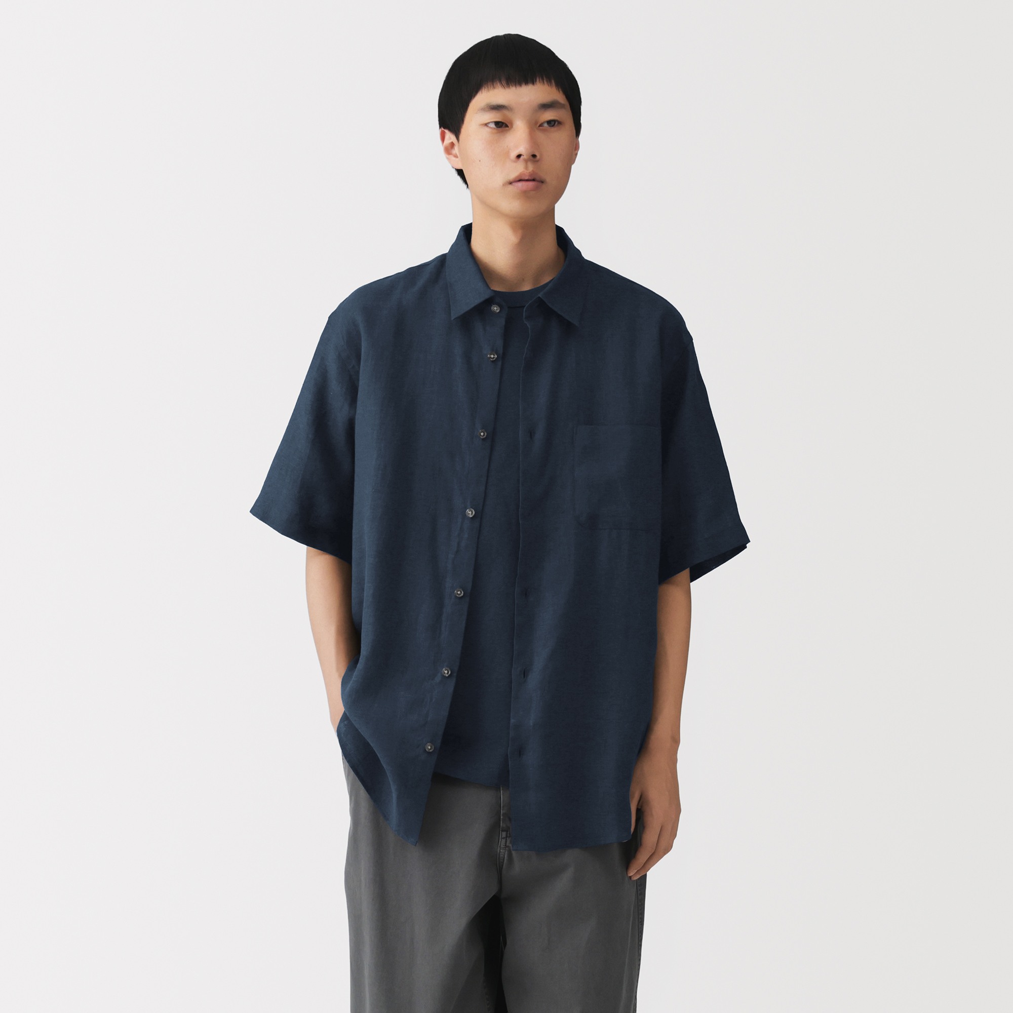 M's Washed linen S/Slv shirt