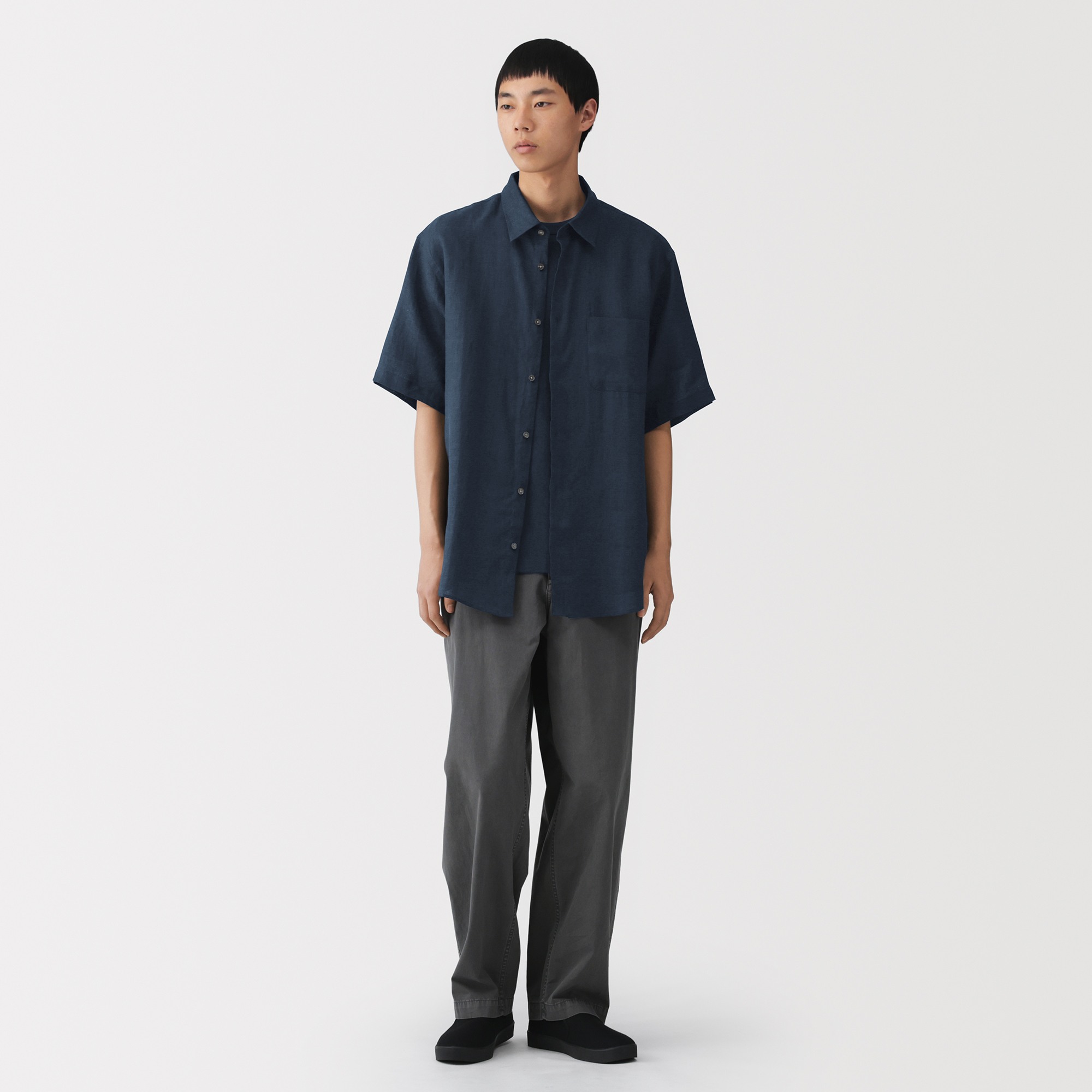 M's Washed linen S/Slv shirt