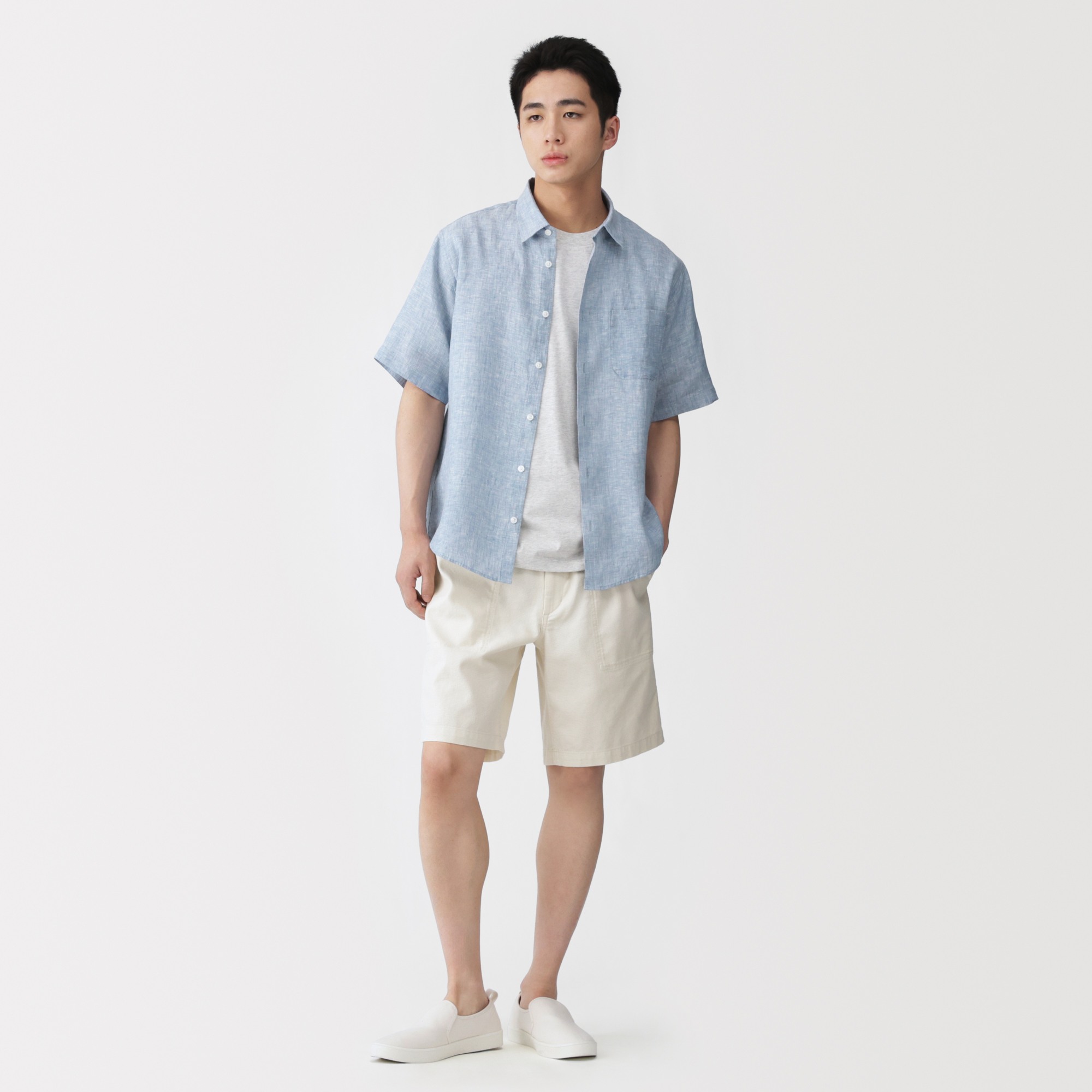 M's Washed linen S/Slv shirt