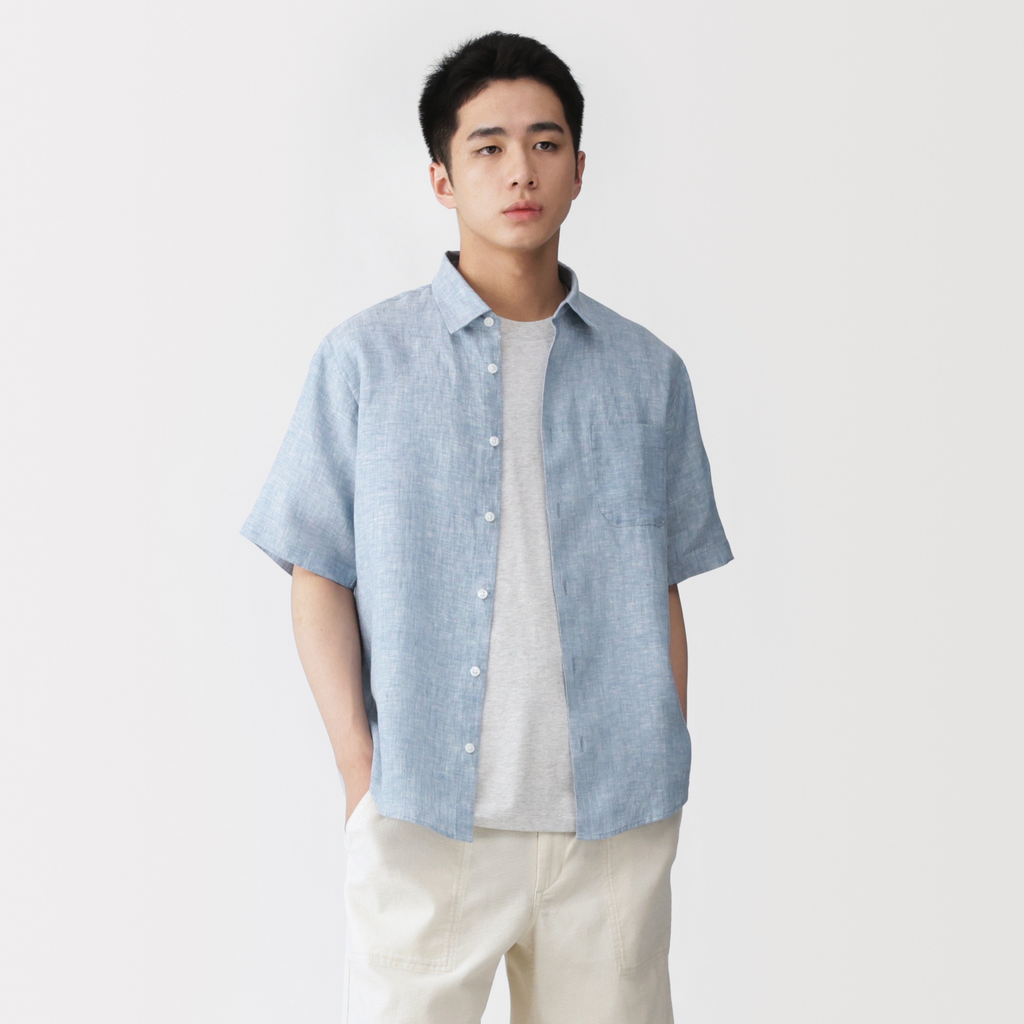 M's Washed linen S/Slv shirt