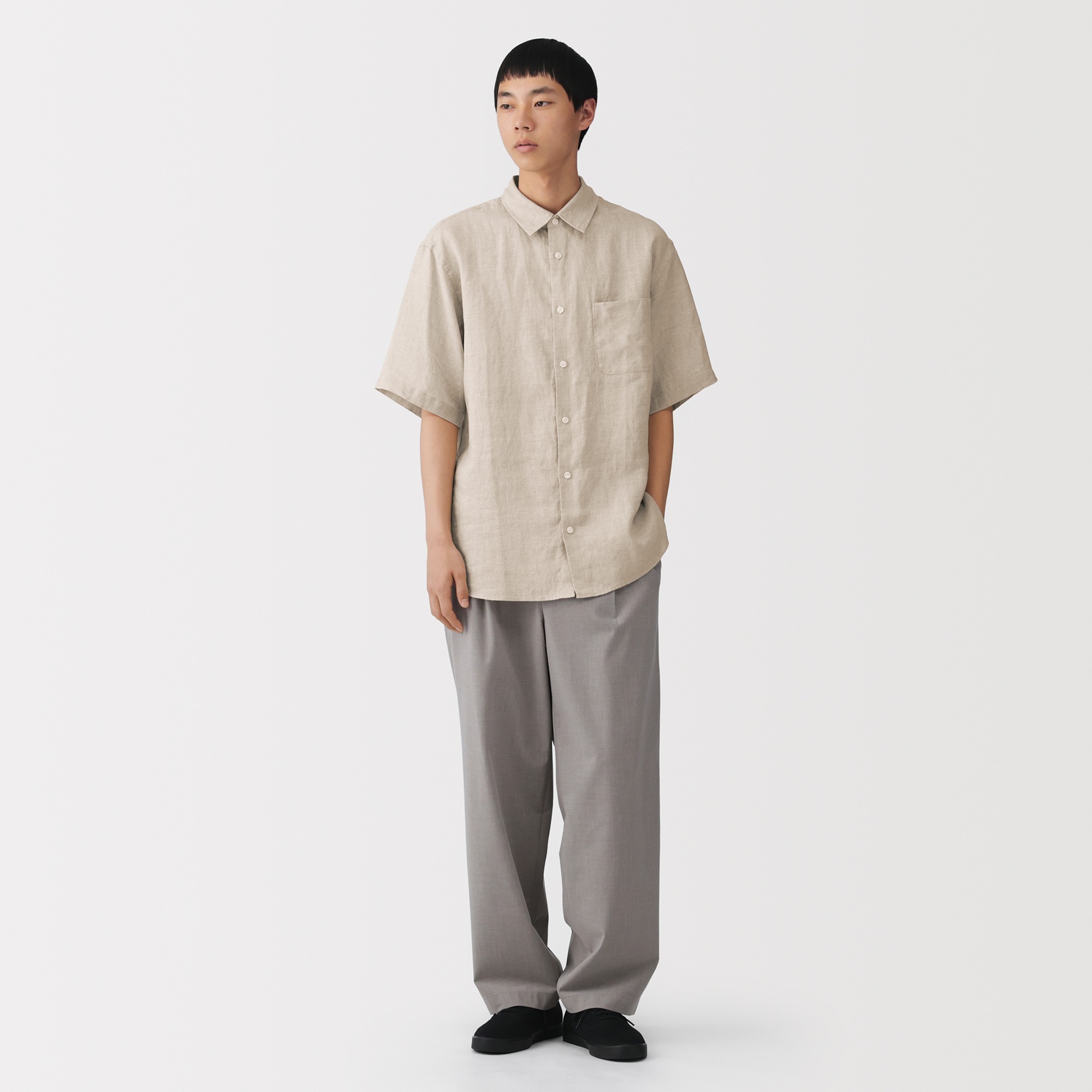 M's Washed linen S/Slv shirt