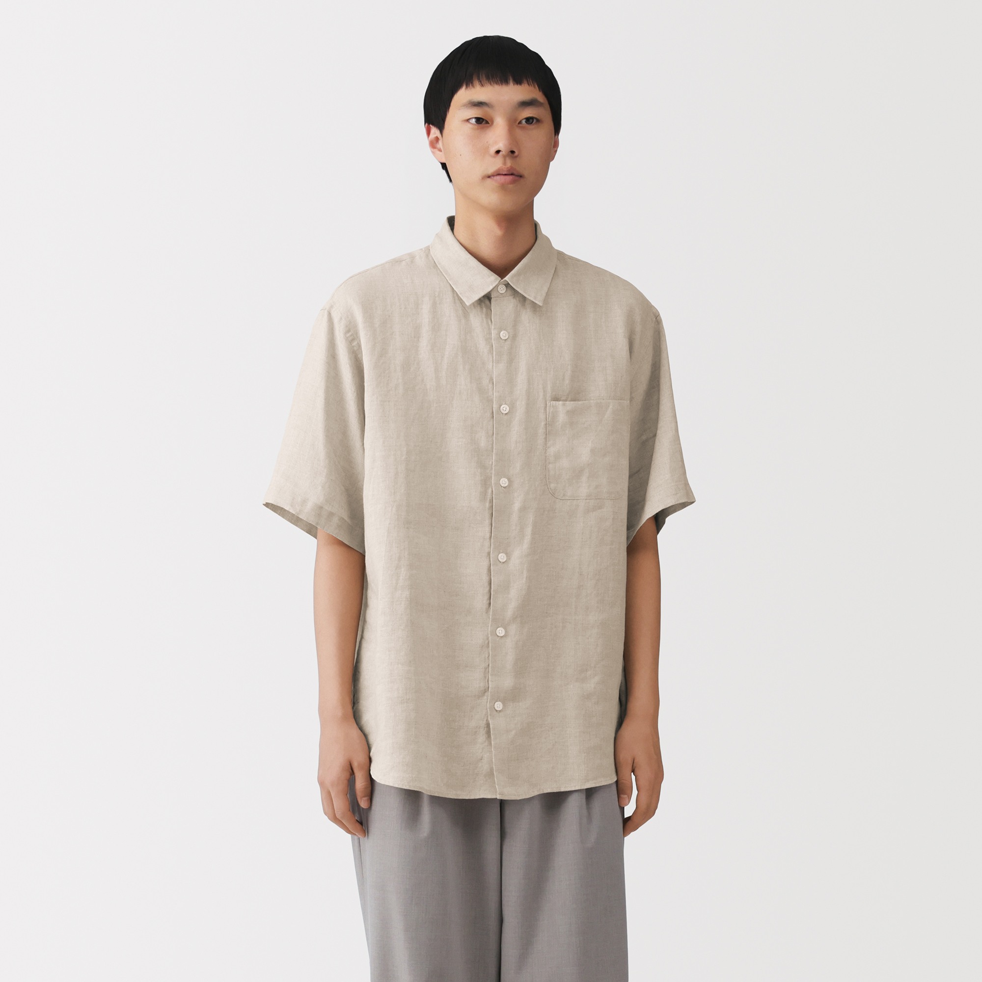 M's Washed linen S/Slv shirt