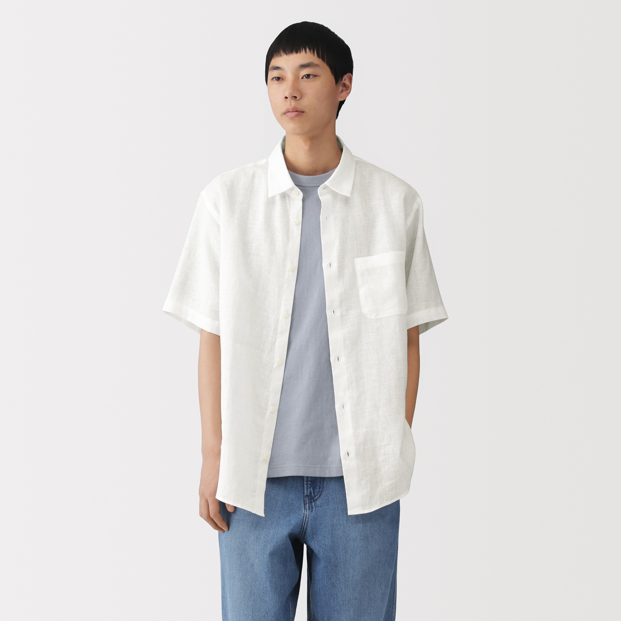 M's Washed linen S/Slv shirt
