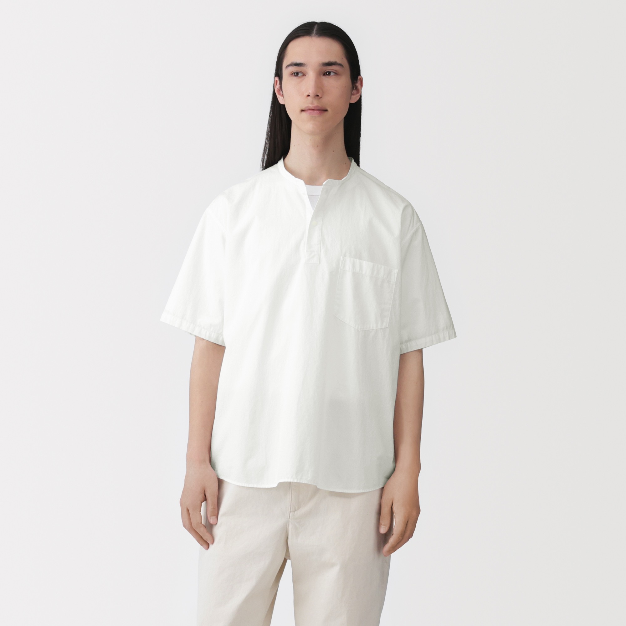 M's Cool touch woven henley neck S/Slv T-shirt