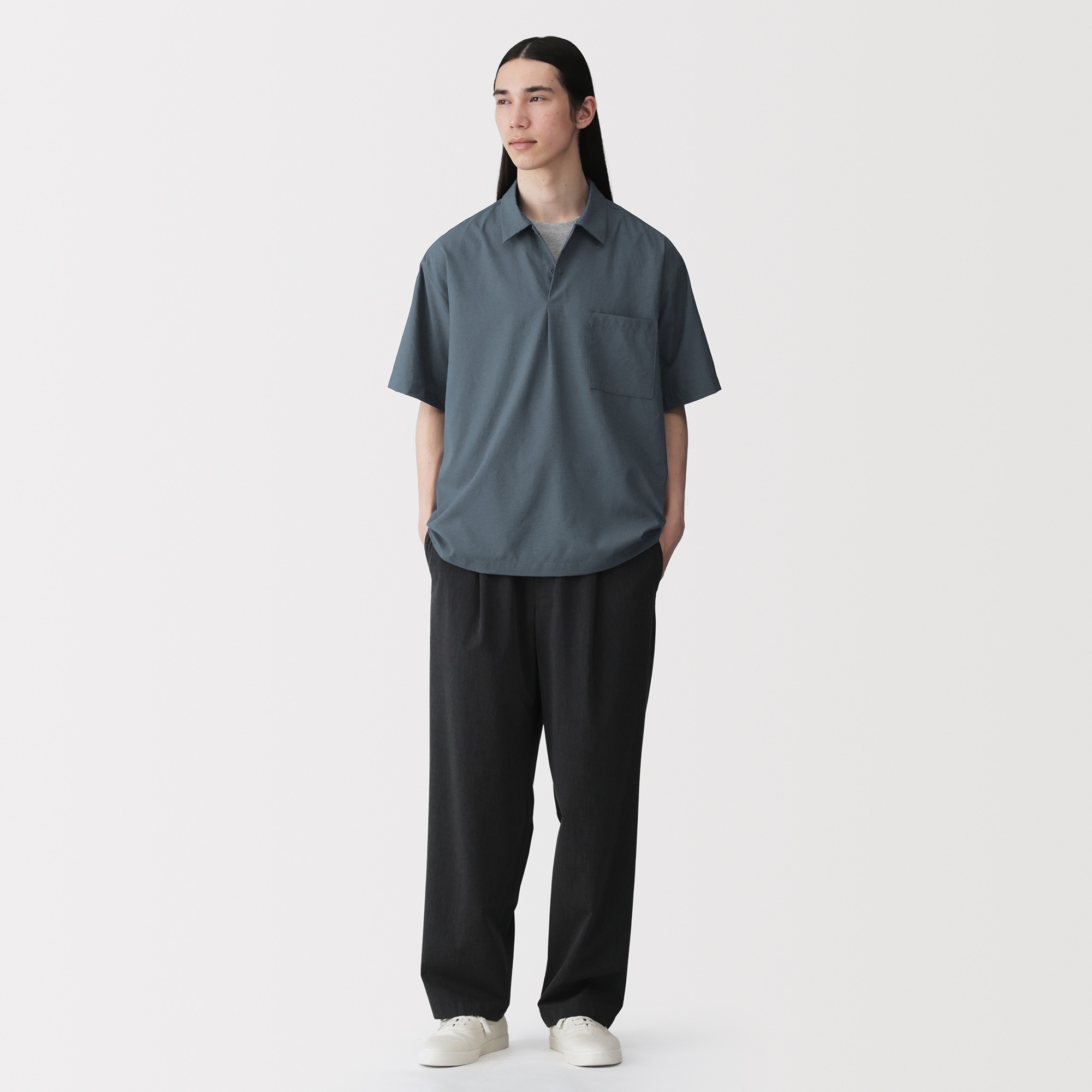 M's Breathable woven S/Slv polo shirt