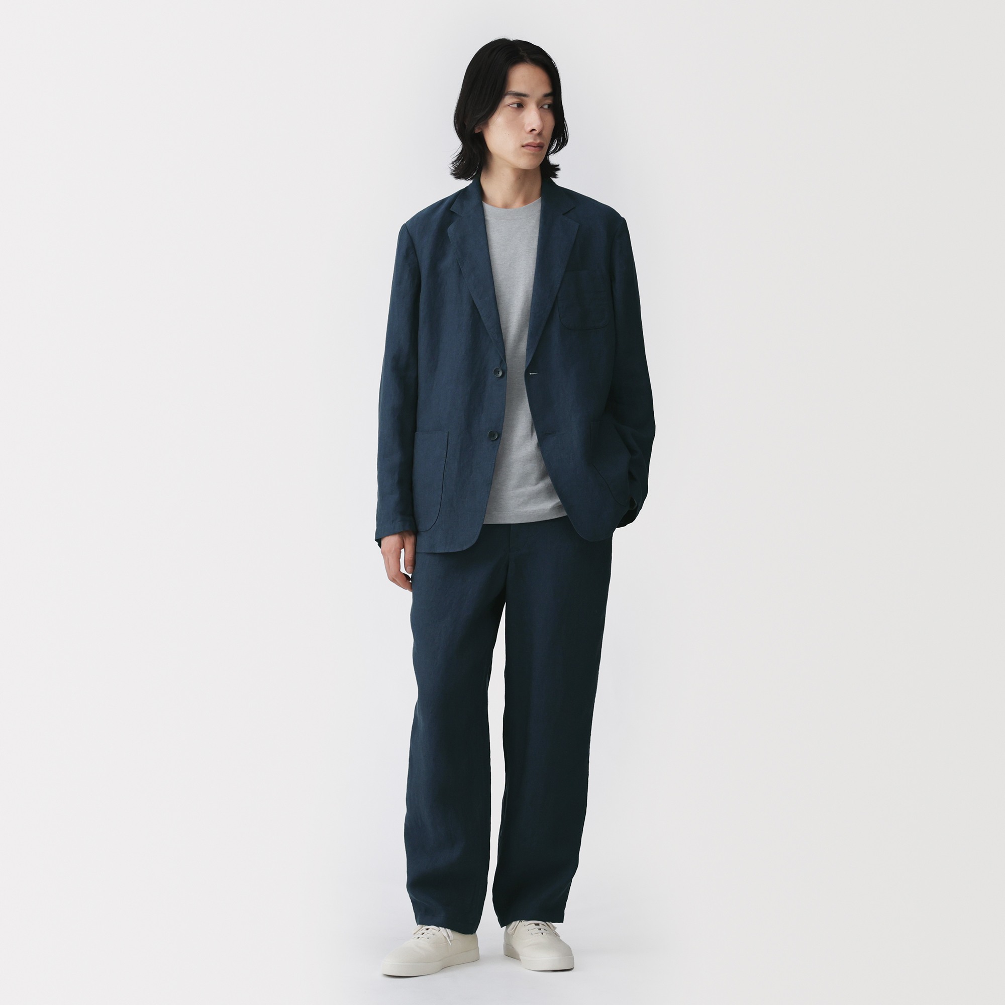 M's Washed linen tapered pants