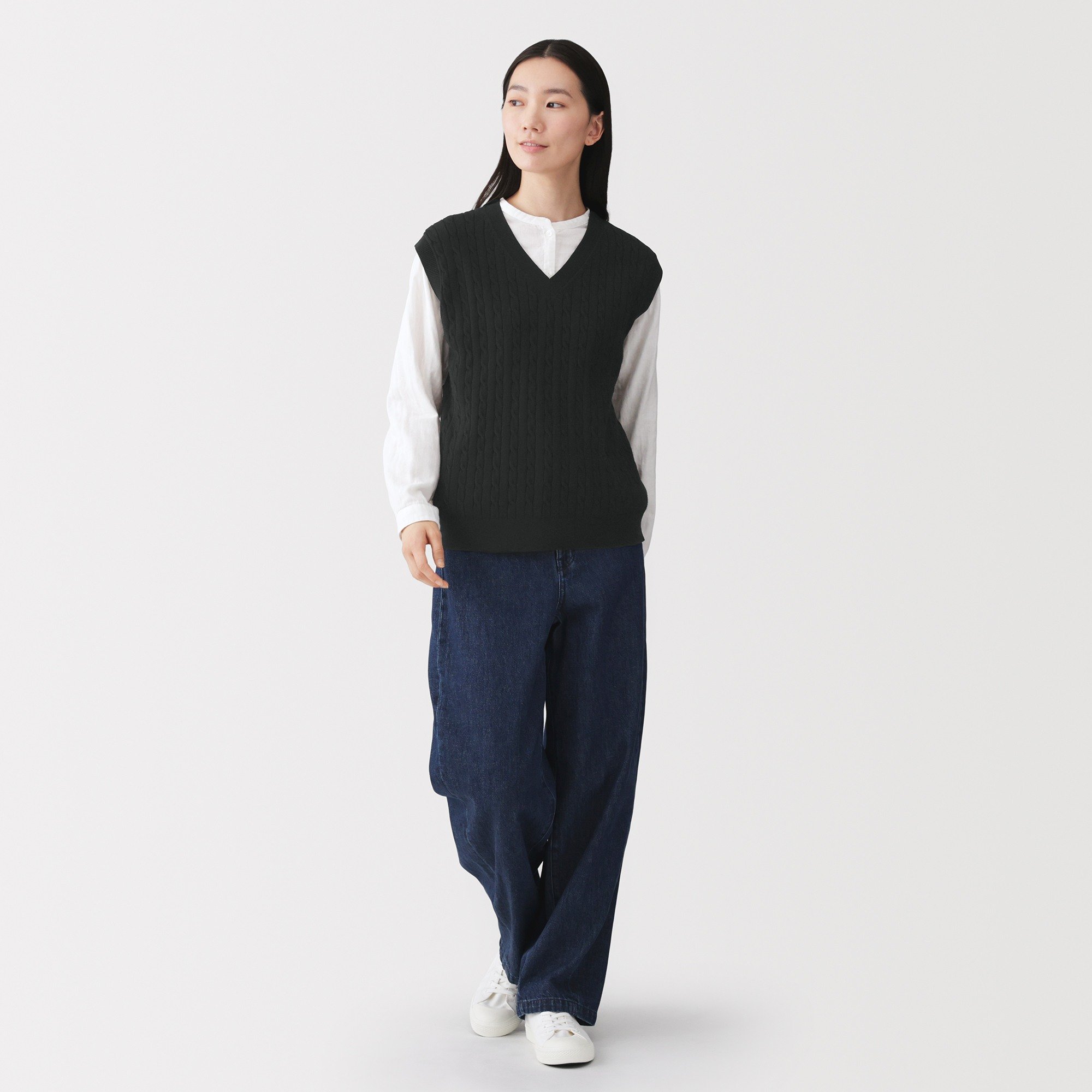 W's Washable cable patterned vest