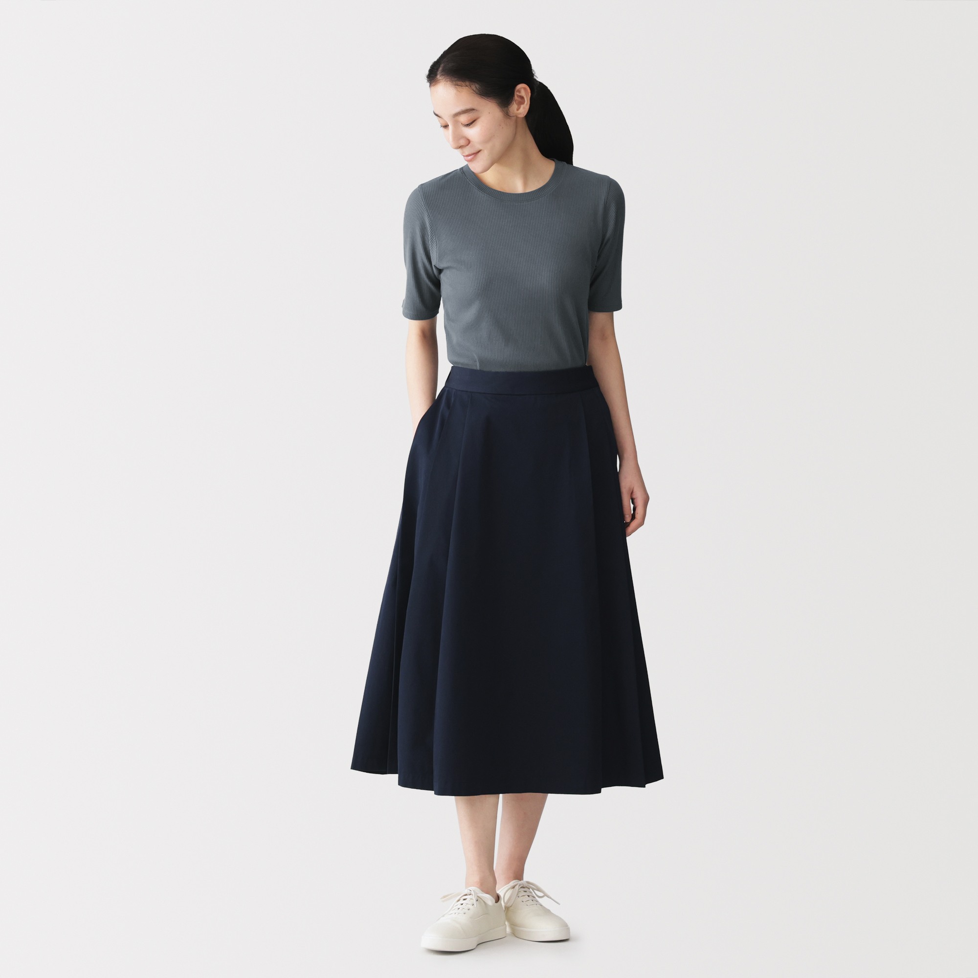 W's Lyocell blended ribbed crew neck half sleeve T-shirt