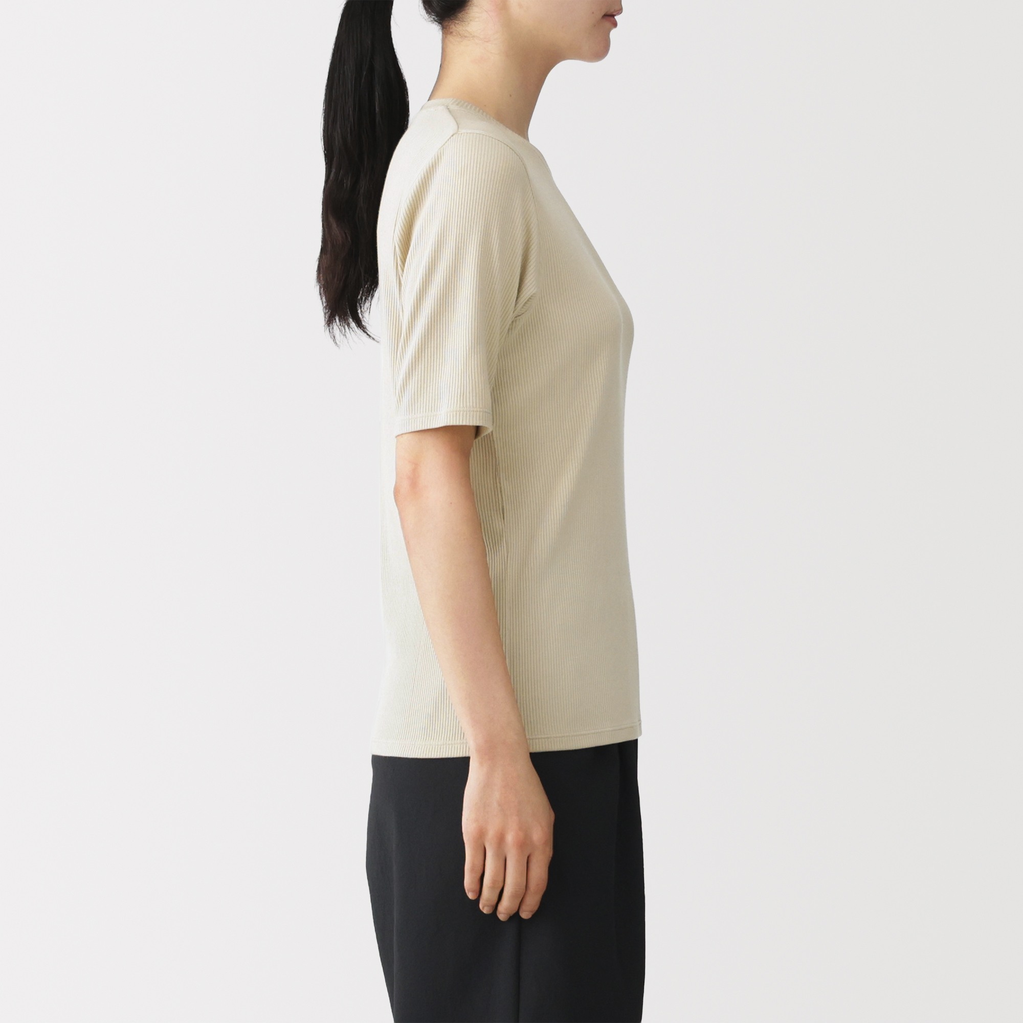 W's Lyocell blended ribbed crew neck half sleeve T-shirt
