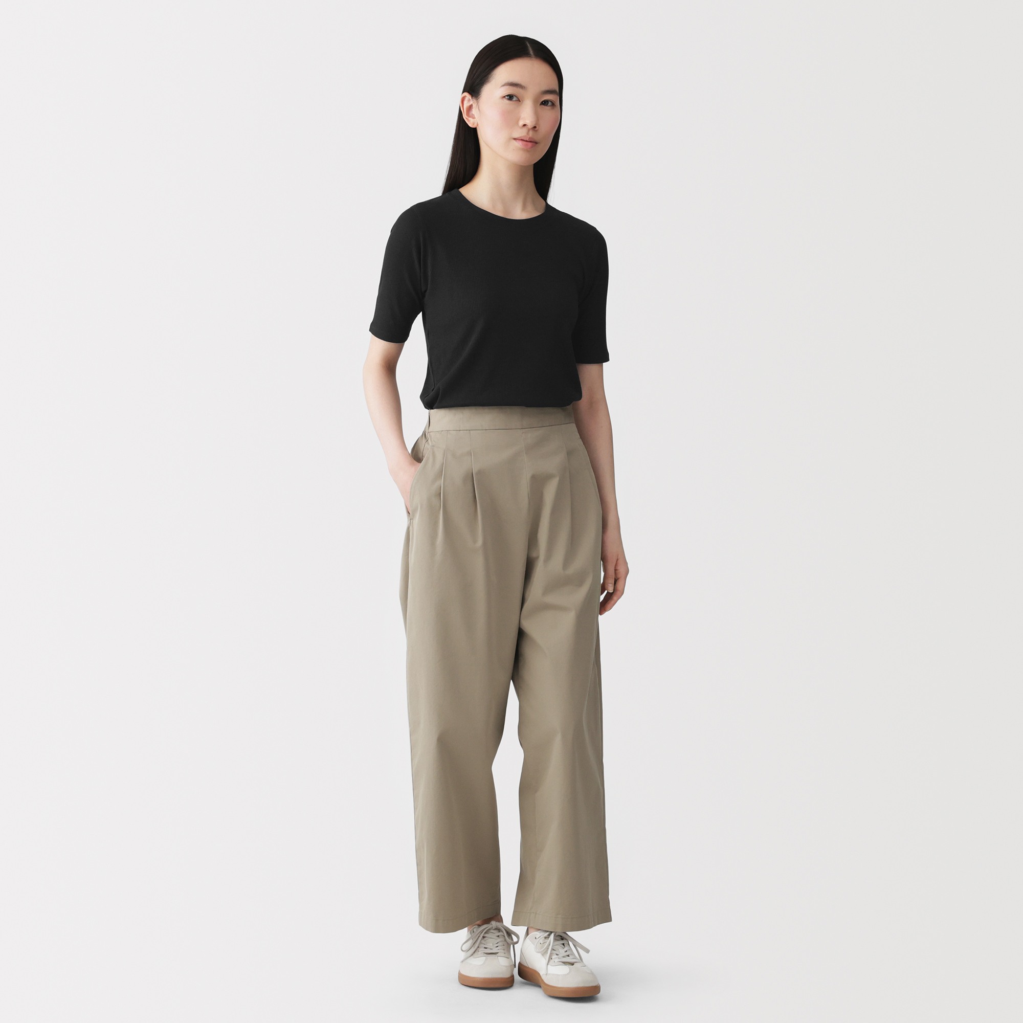 W's Lyocell blended ribbed crew neck half sleeve T-shirt