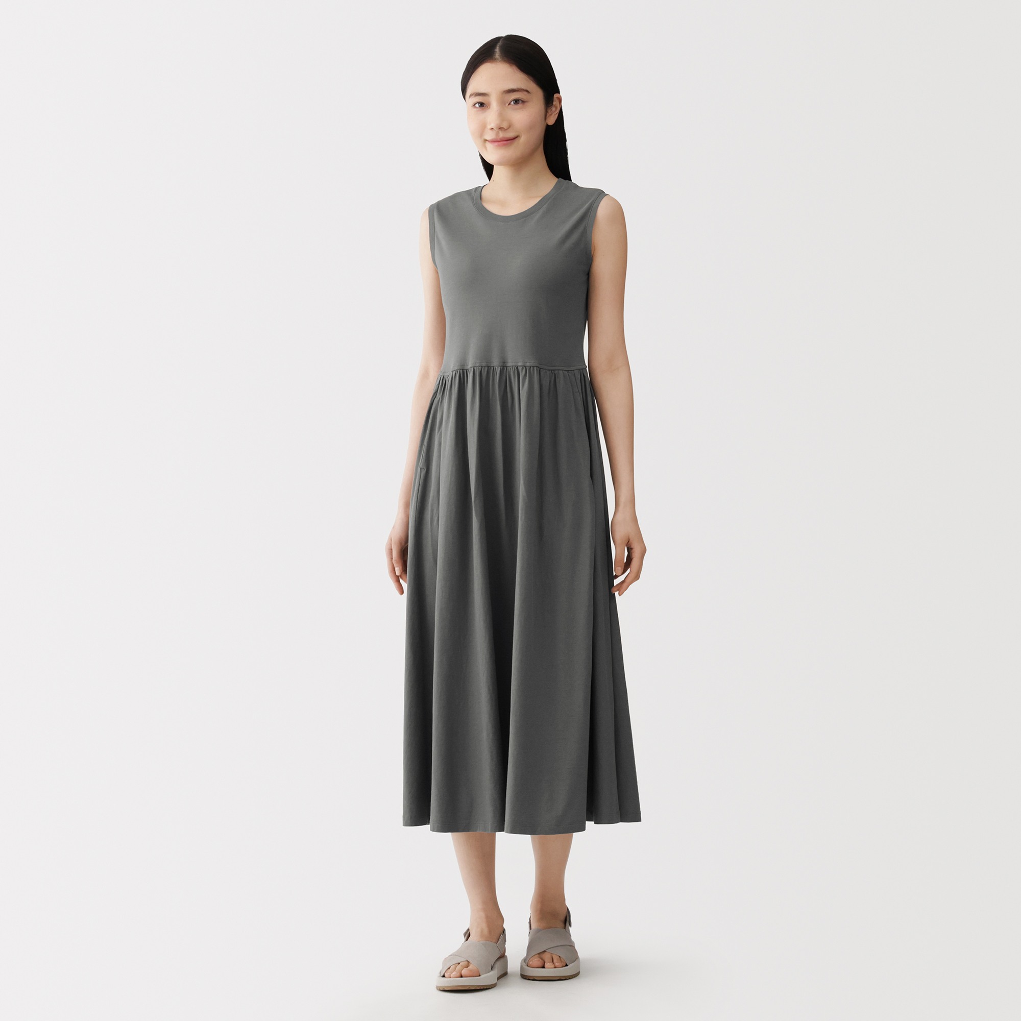 W's High twisted yarn jersey sleeveless dress