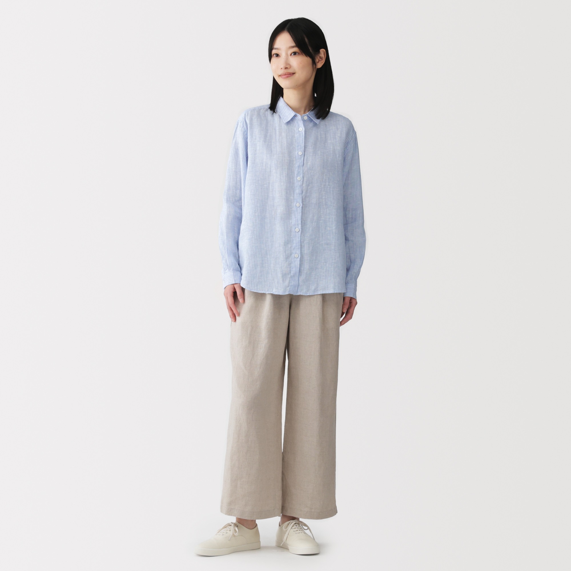 W's Washed linen Regular collar L/Slv shirt