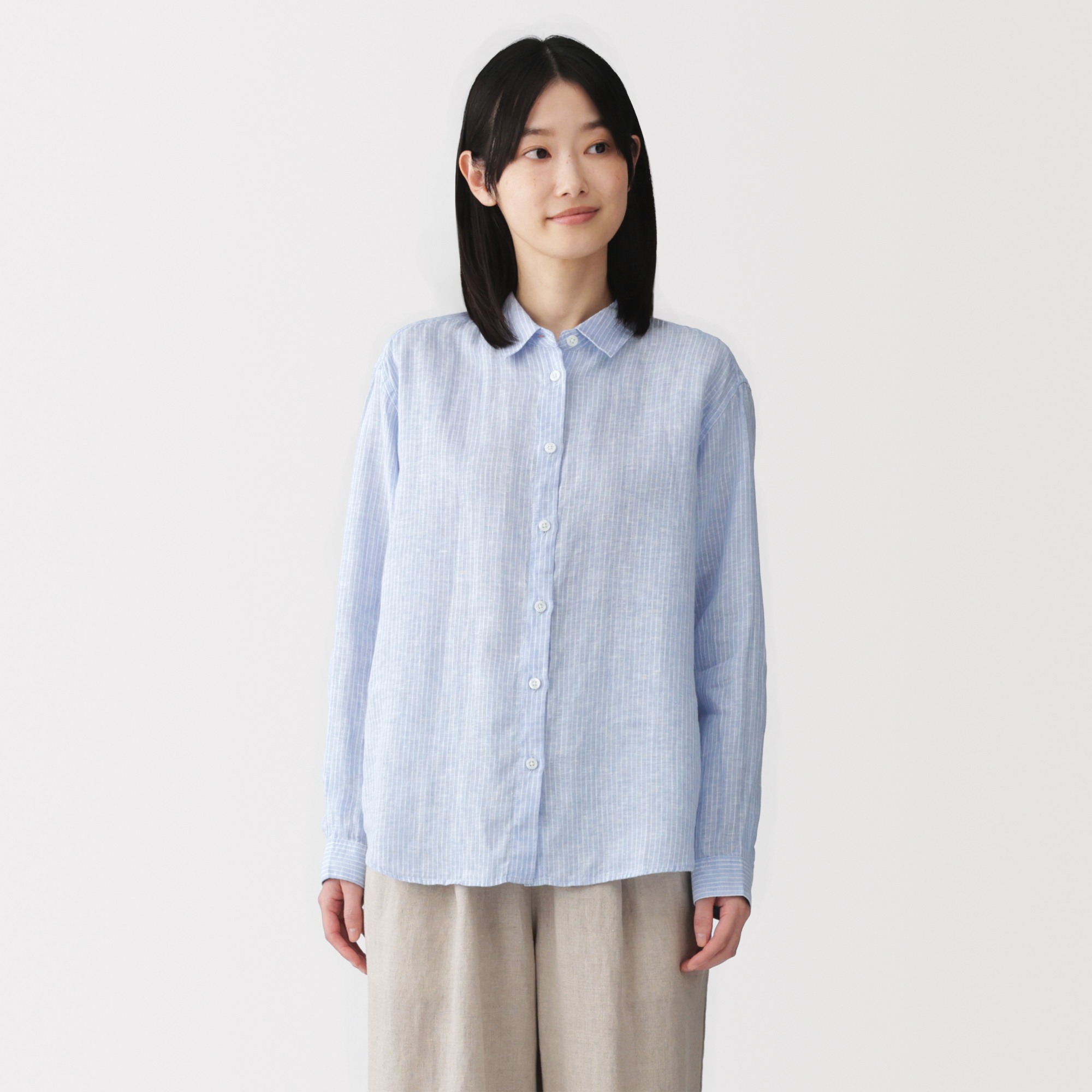 W's Washed linen Regular collar L/Slv shirt