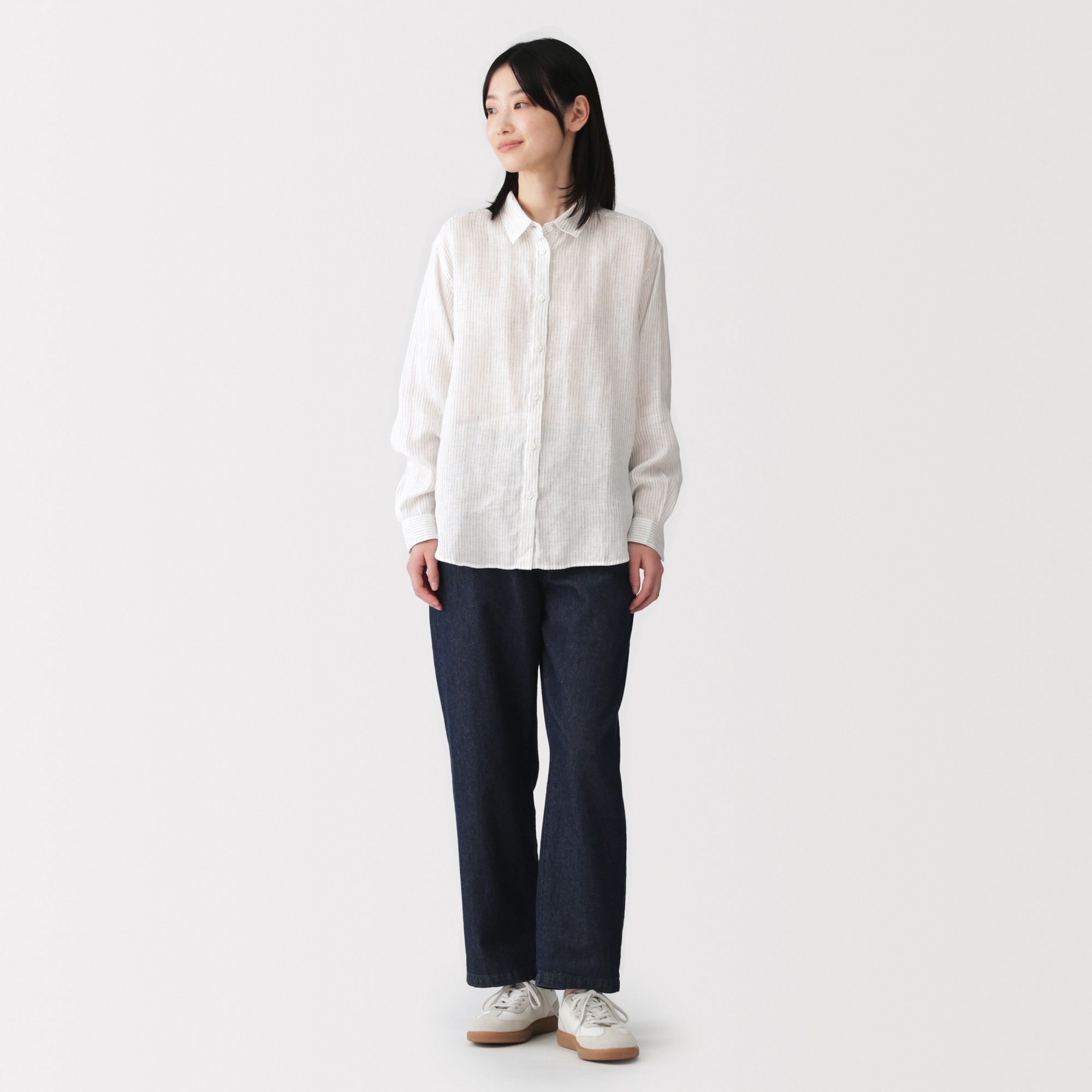 W's Washed linen Regular collar L/Slv shirt