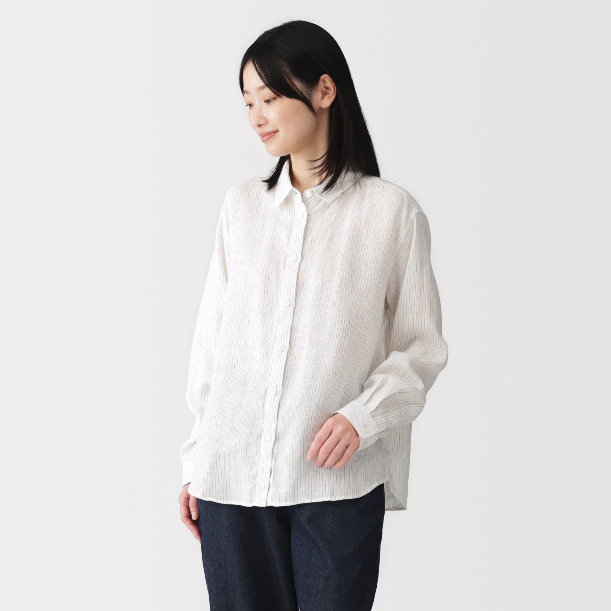 W's Washed linen Regular collar L/Slv shirt