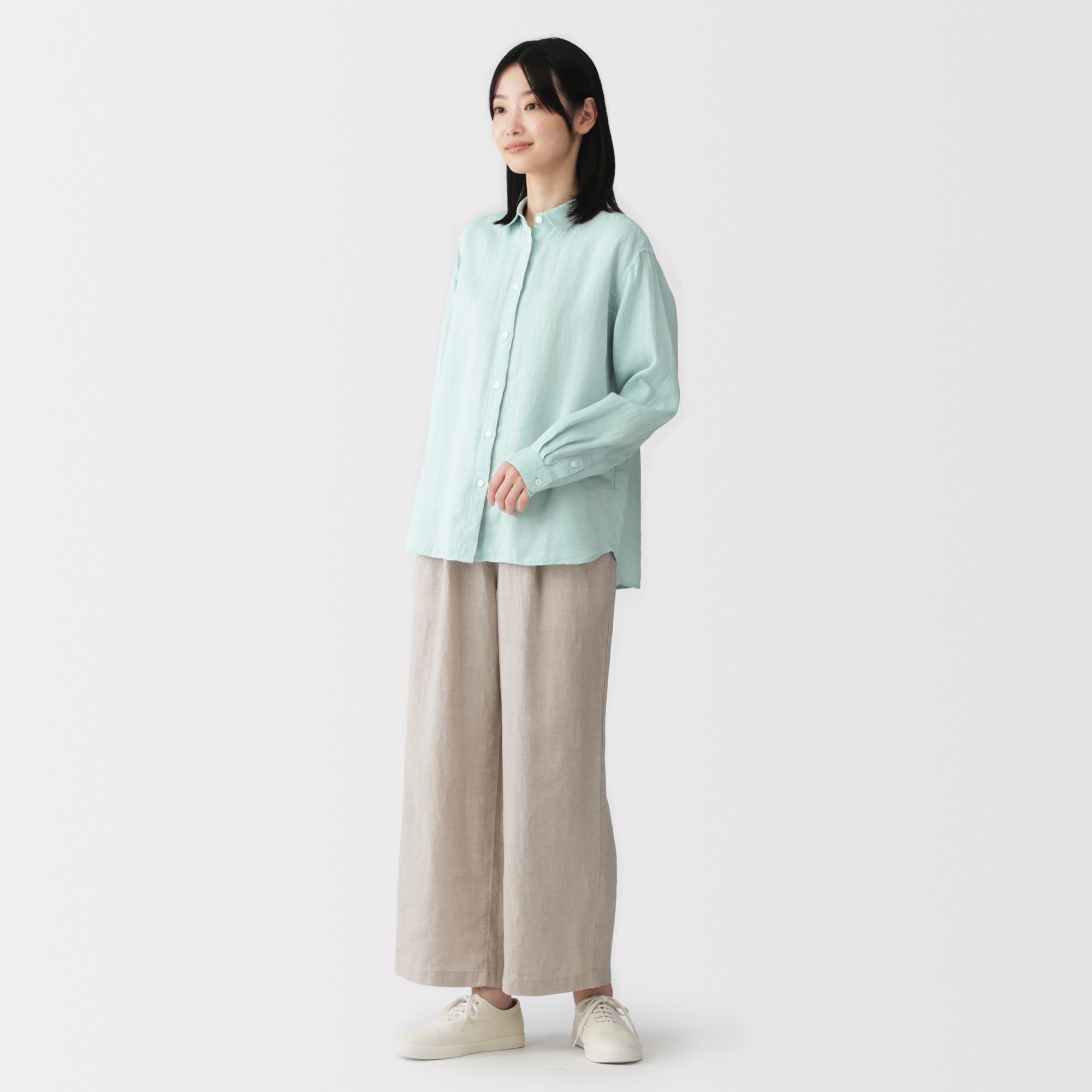 W's Washed linen Regular collar L/Slv shirt