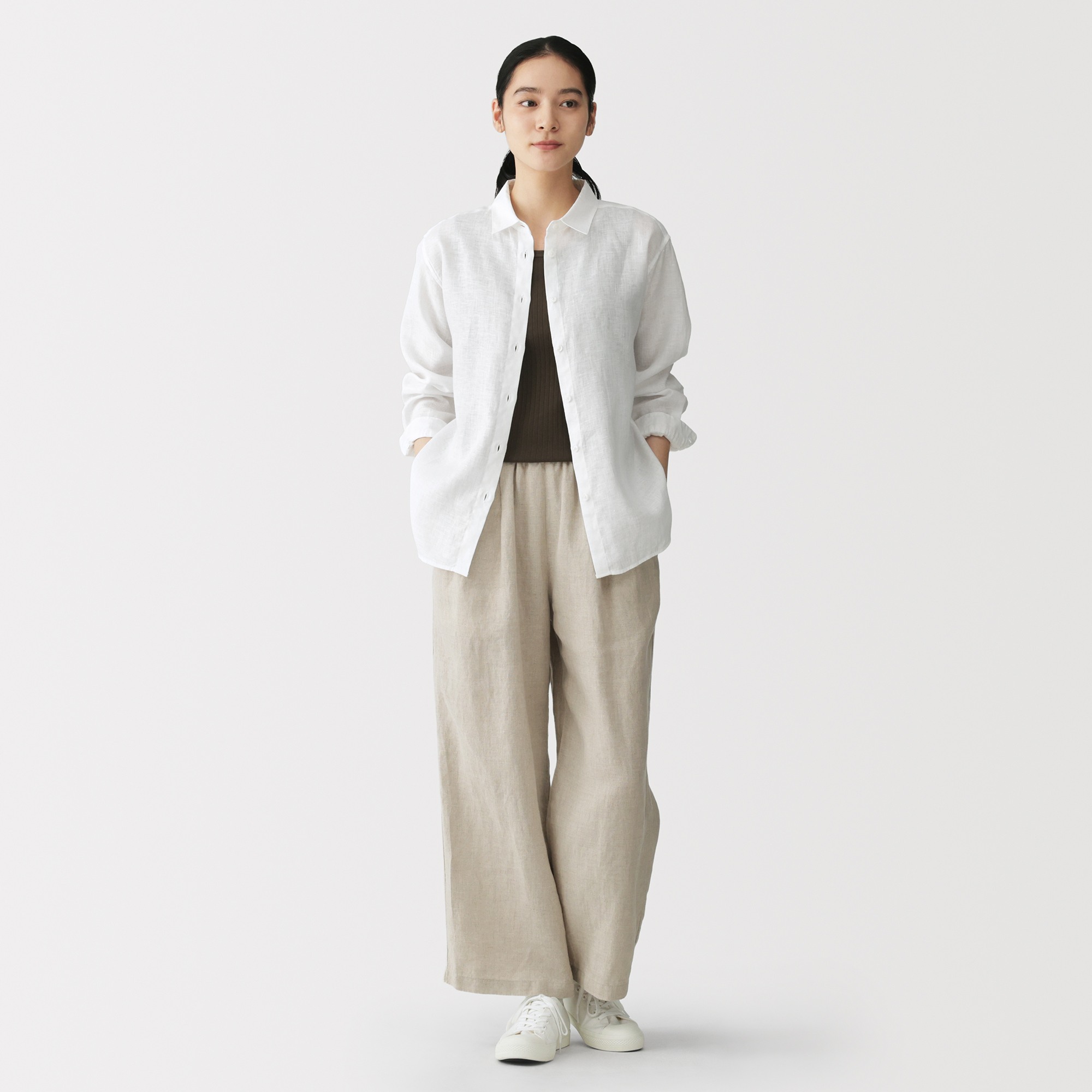 W's Washed linen Regular collar L/Slv shirt
