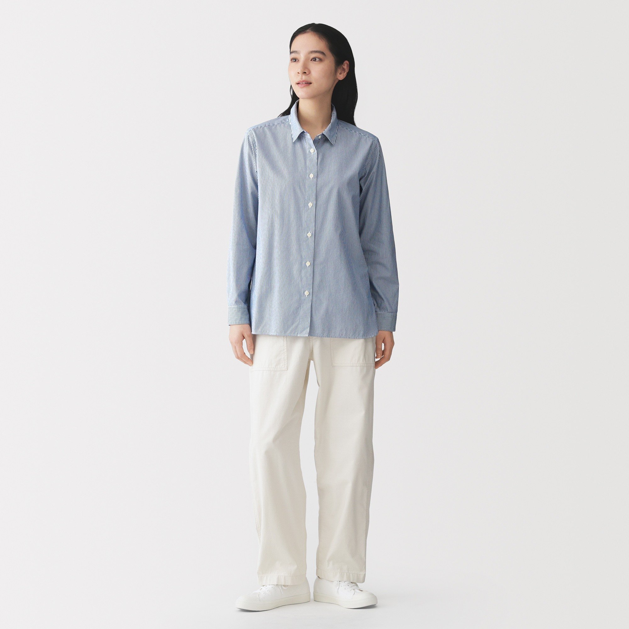 [New]W's washed broadcloth regular collar L/Slv shirt