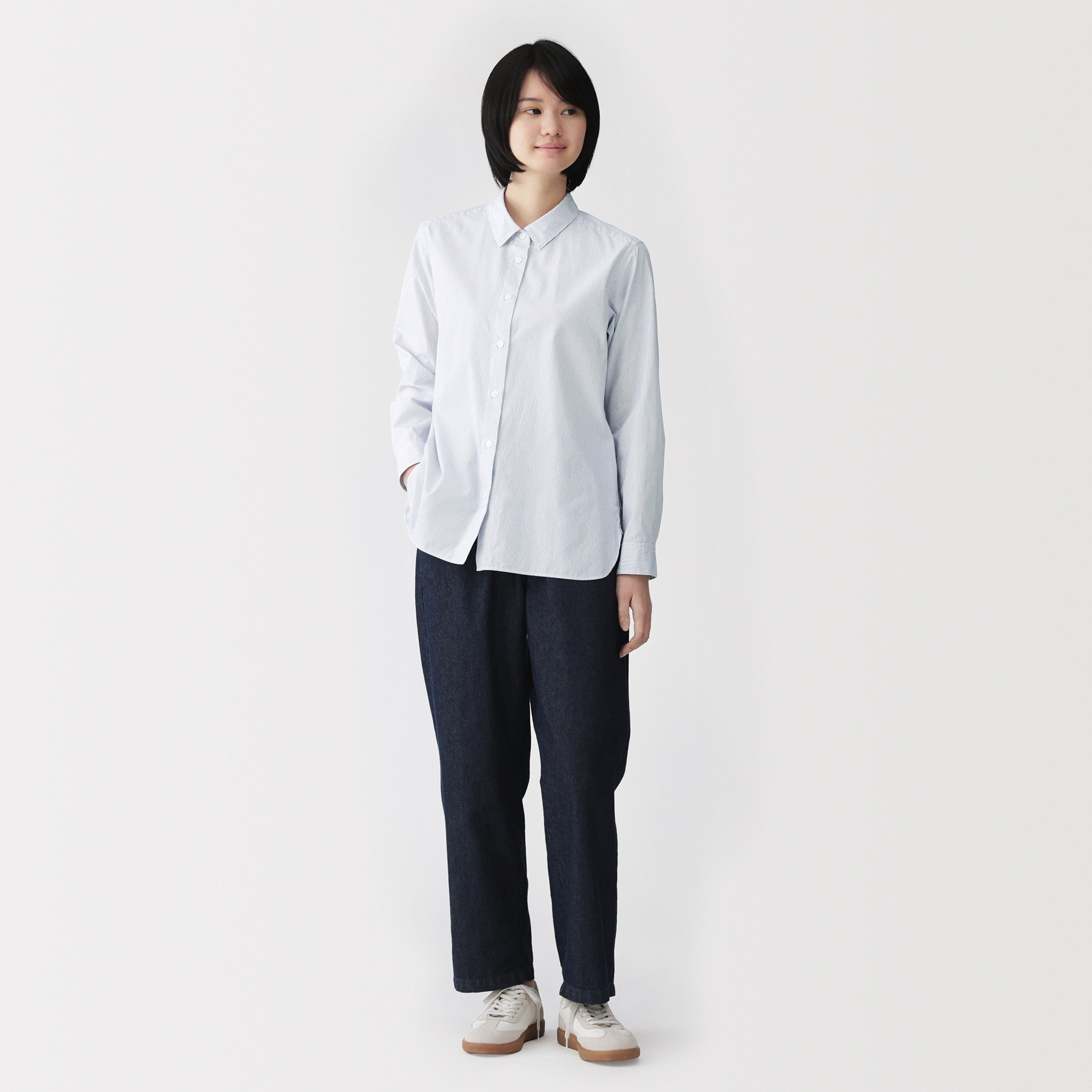 [New]W's washed broadcloth regular collar L/Slv shirt
