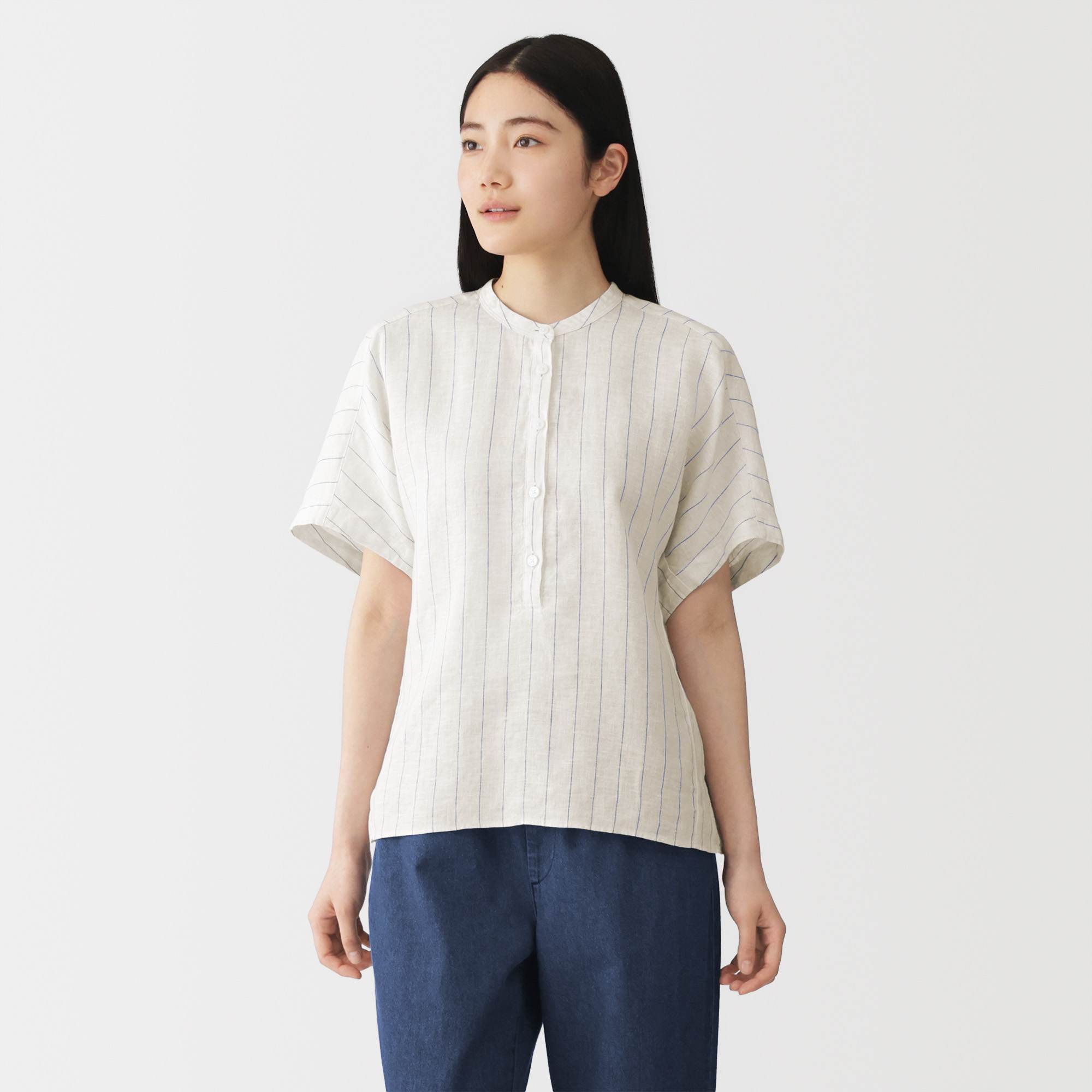W's Washed linen S/Slv blouse