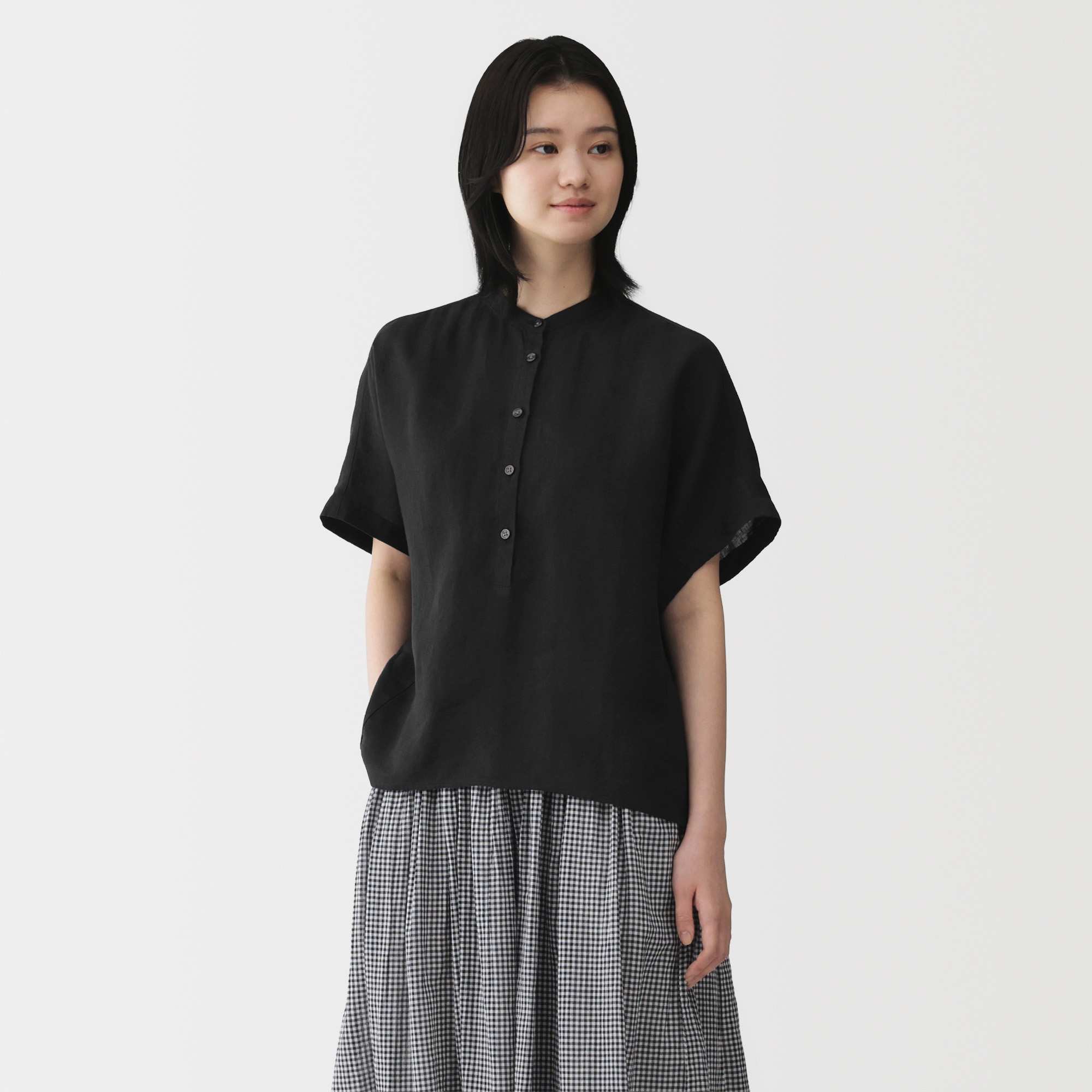 W's Washed linen S/Slv blouse