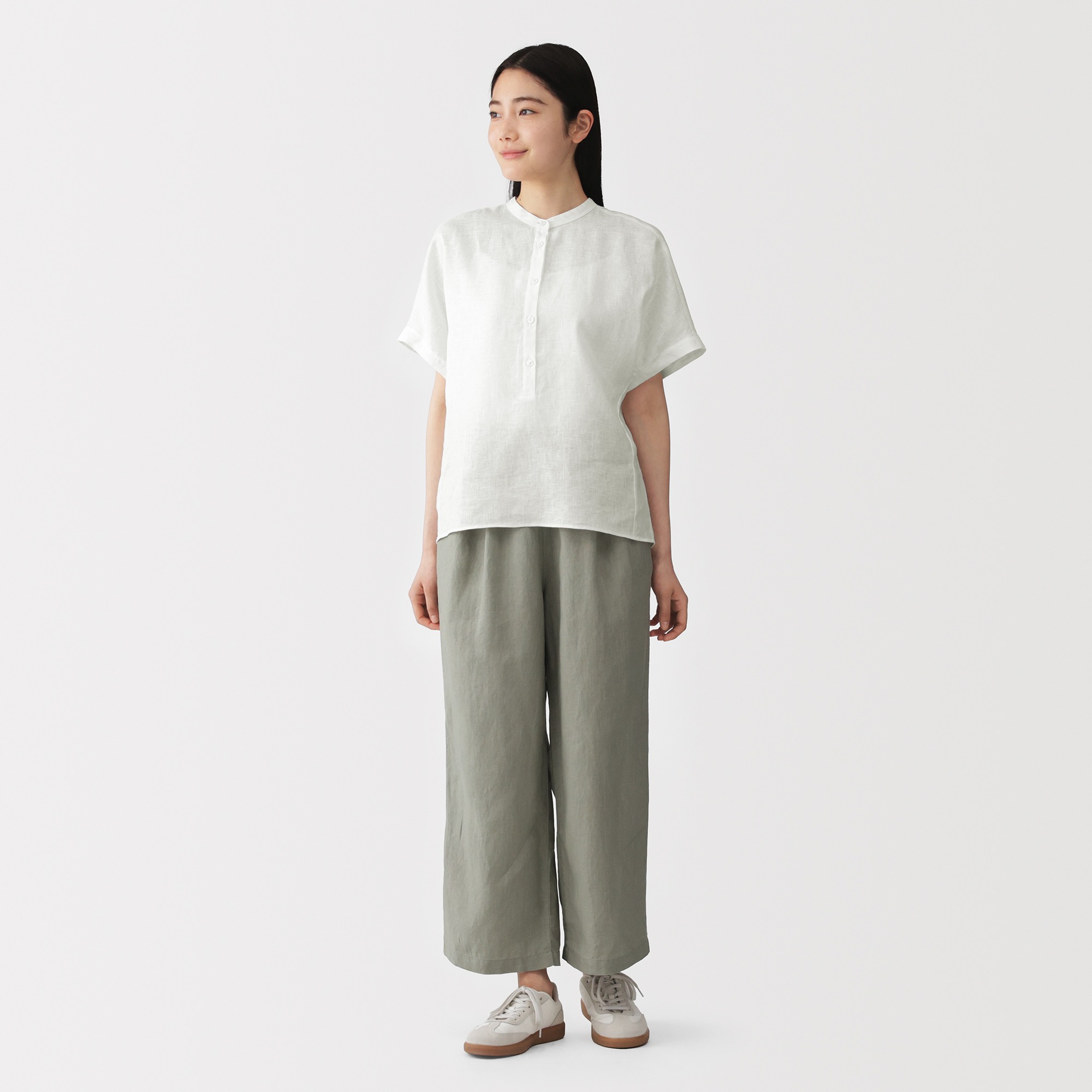 W's Washed linen S/Slv blouse
