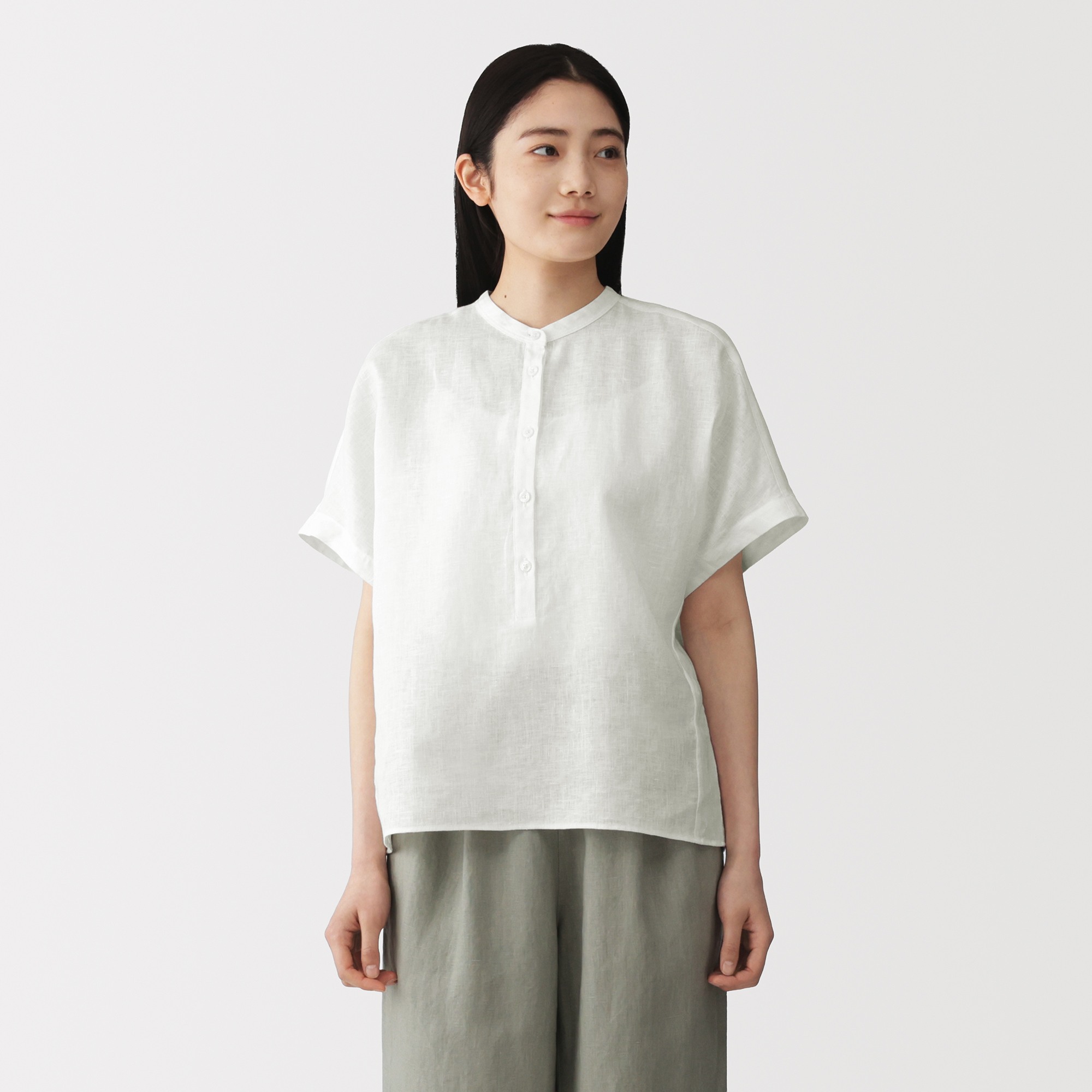W's Washed linen S/Slv blouse