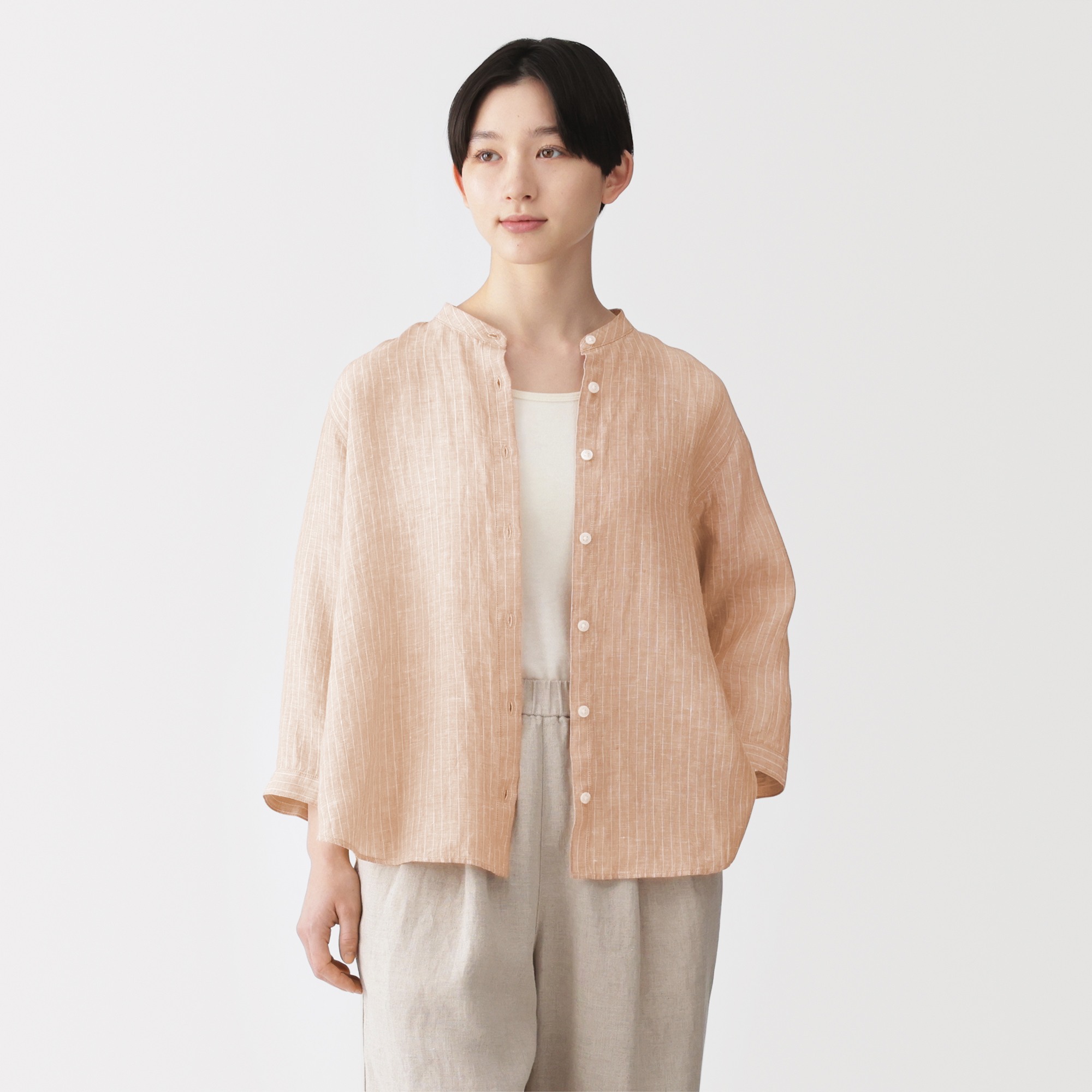 W's Washed linen 3/4 sleeve blouse