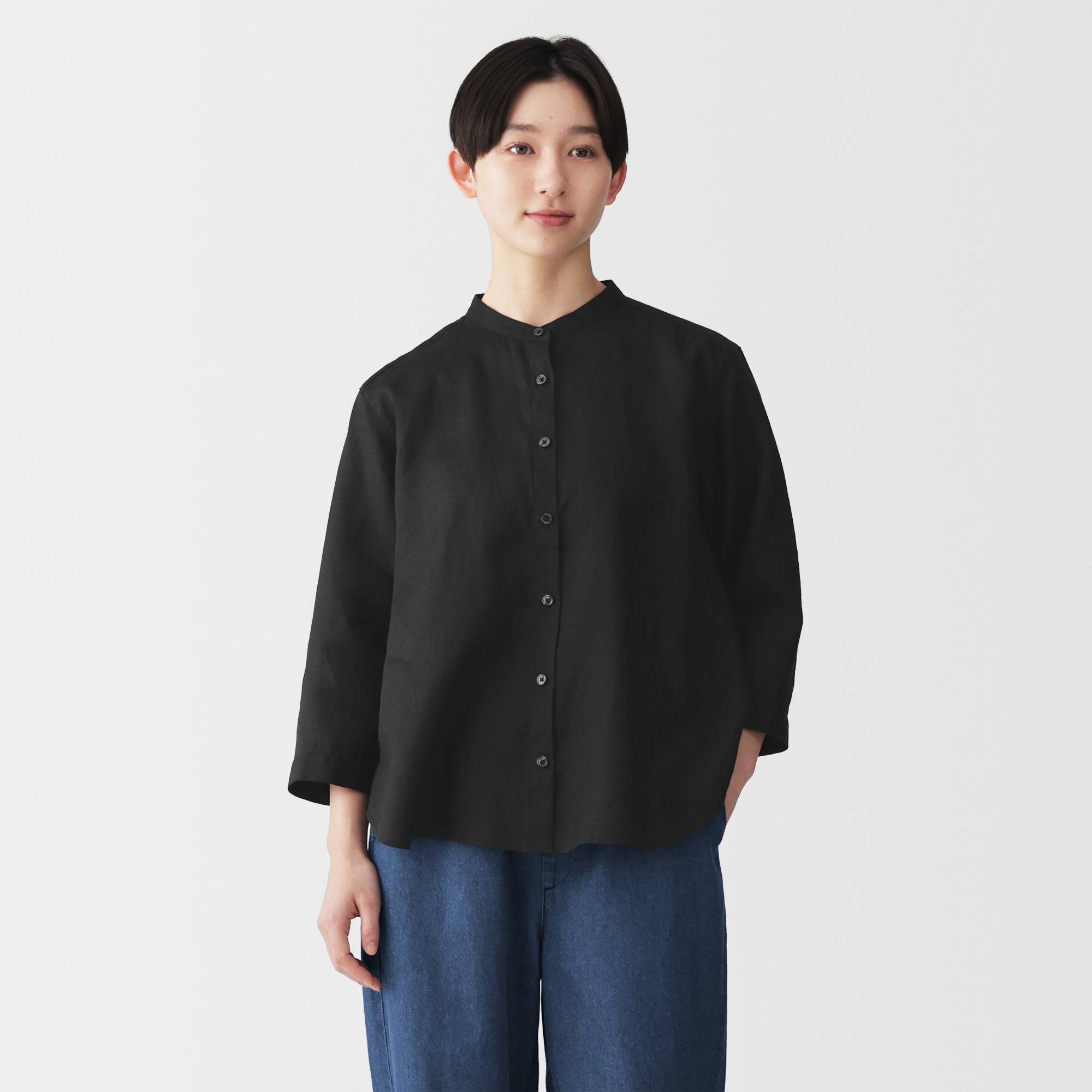 W's Washed linen 3/4 sleeve blouse