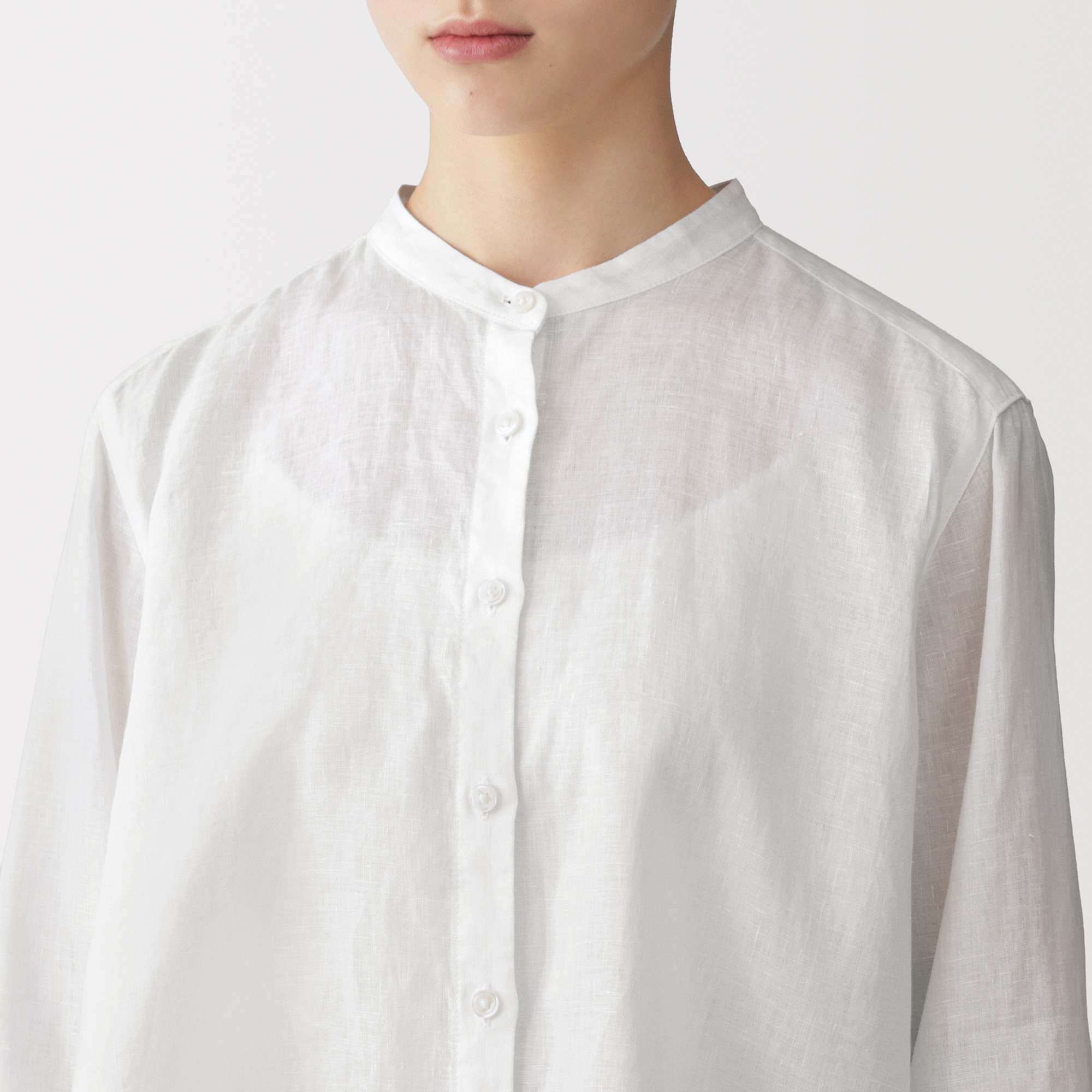 W's Washed linen 3/4 sleeve blouse
