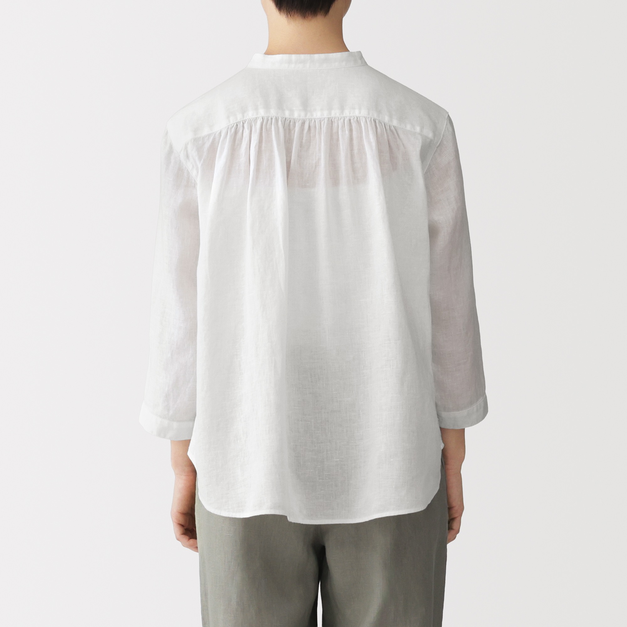 W's Washed linen 3/4 sleeve blouse