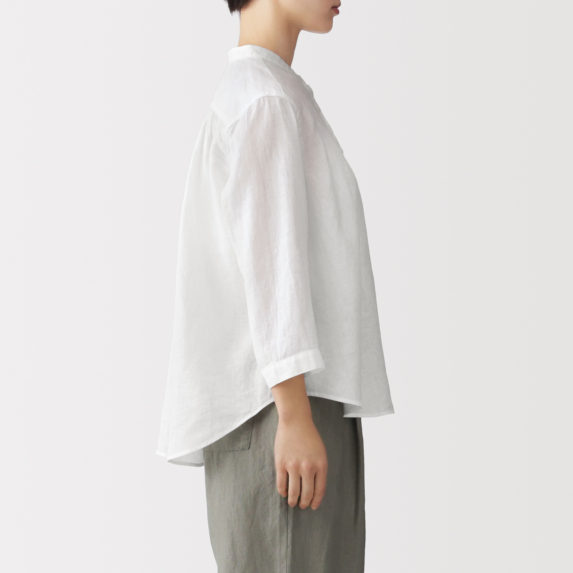 W's Washed linen 3/4 sleeve blouse