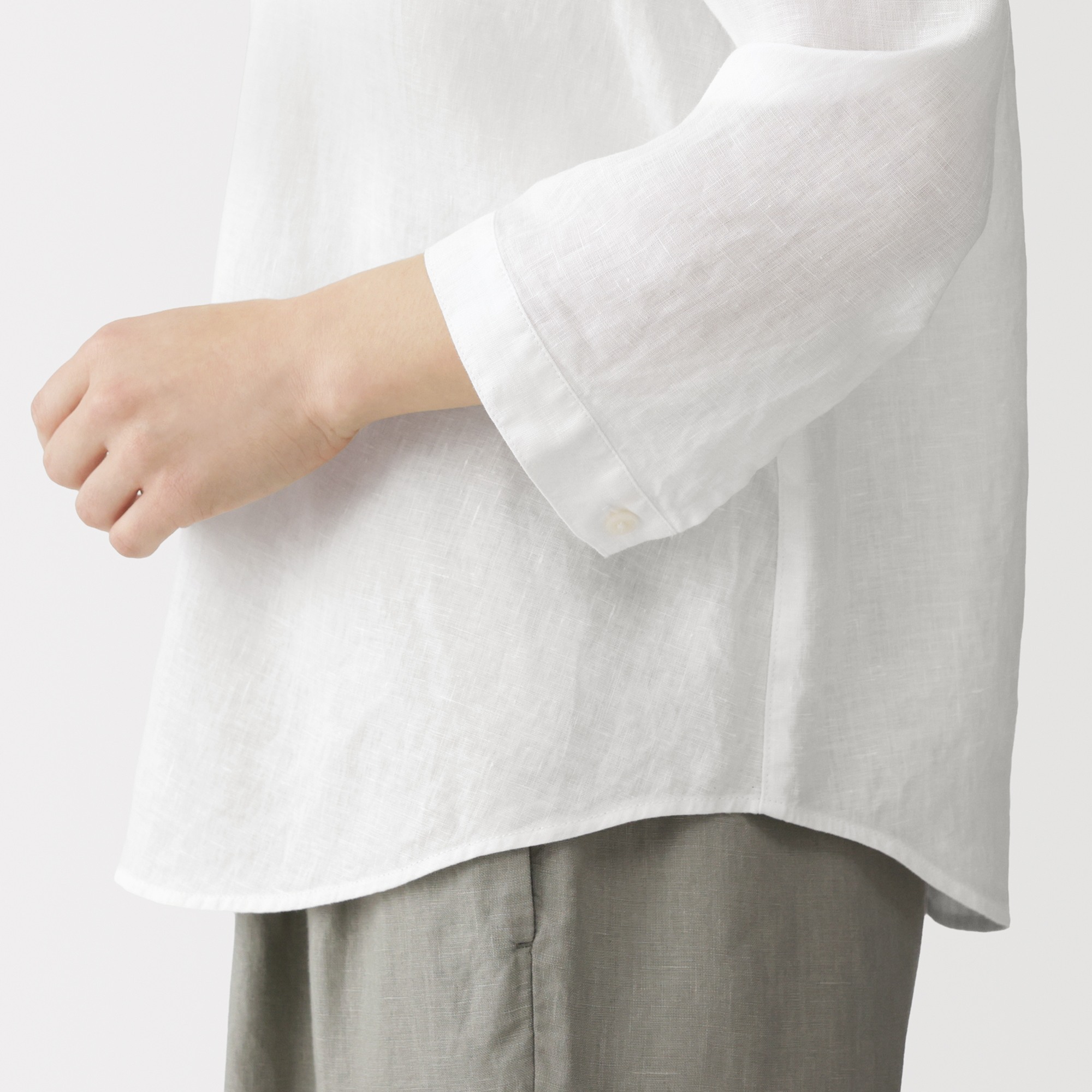 W's Washed linen 3/4 sleeve blouse