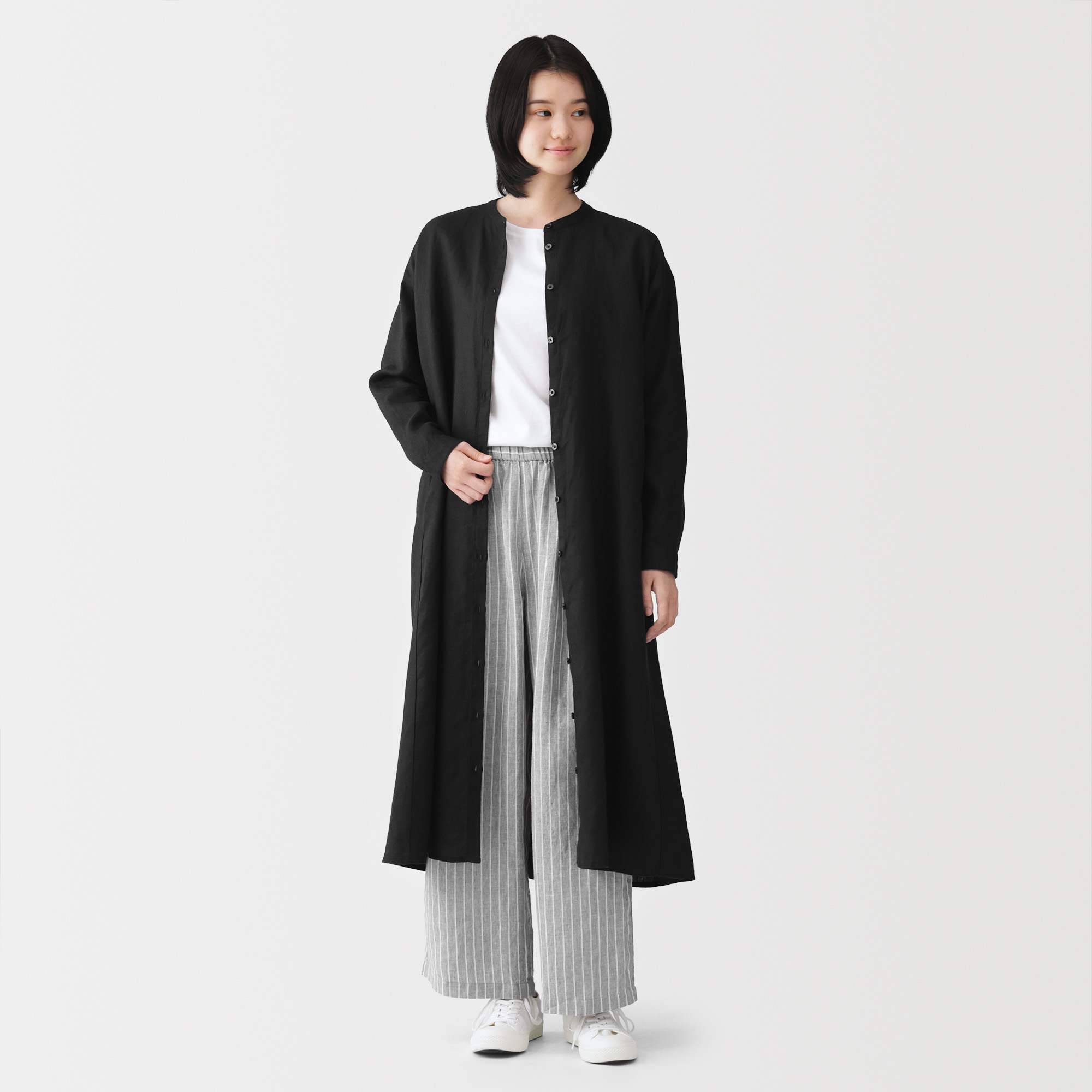 W's Washed linen L/Slv shirt dress