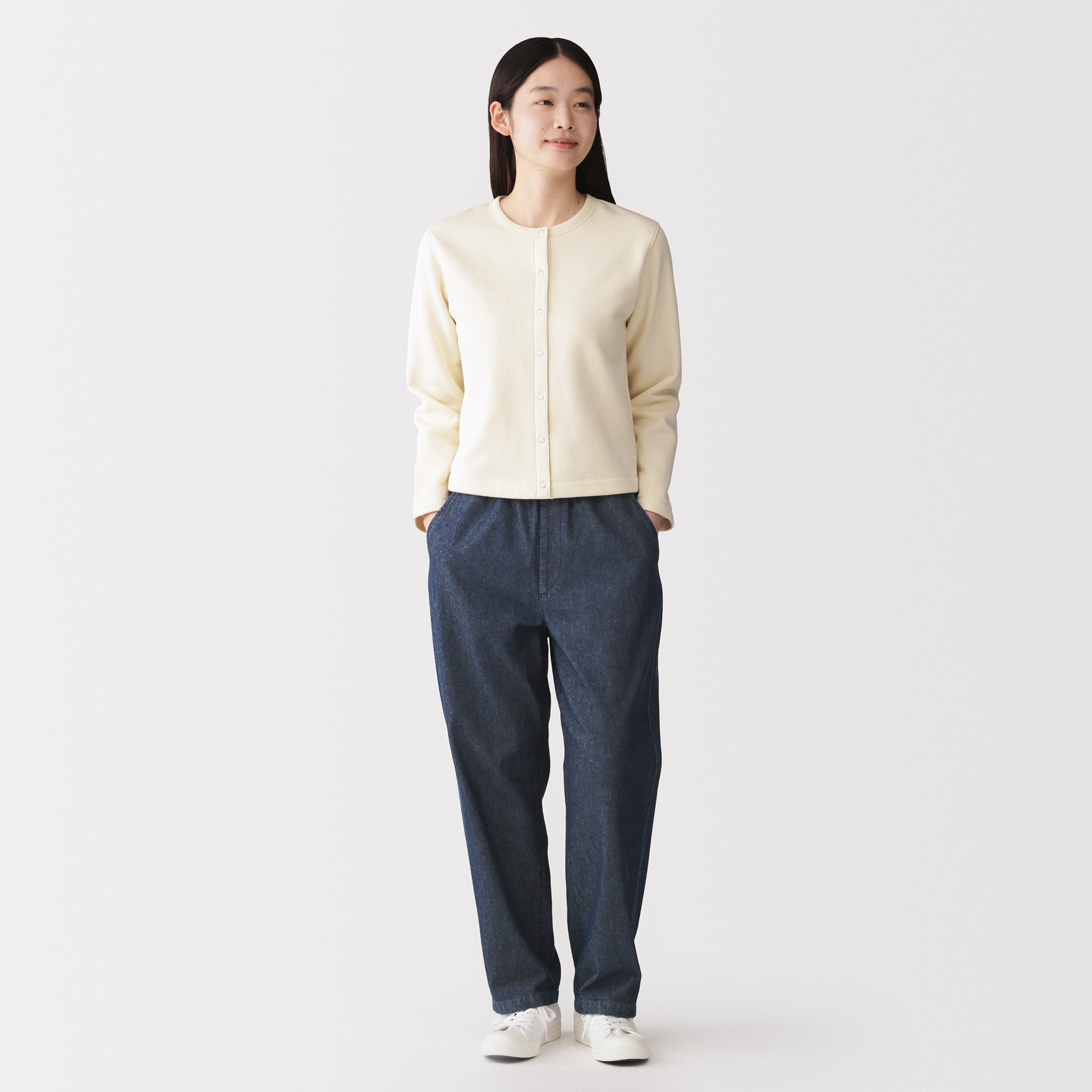 W's Washed denim easy tapered pants