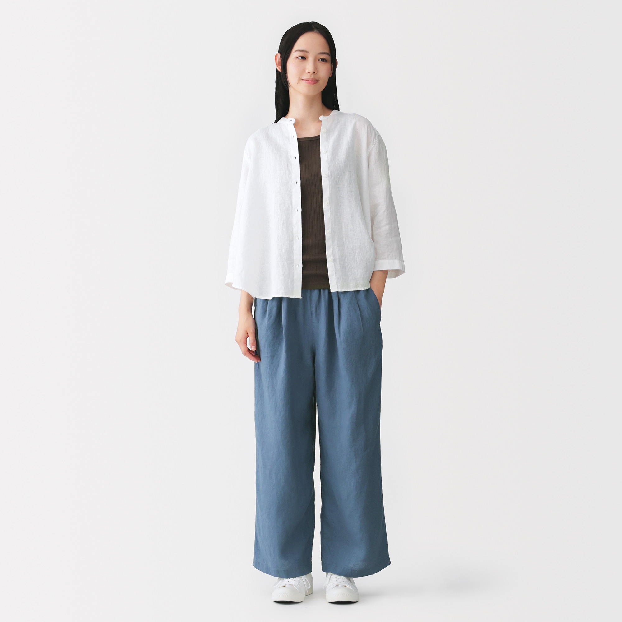 W's Washed linen easy wide-fit pants