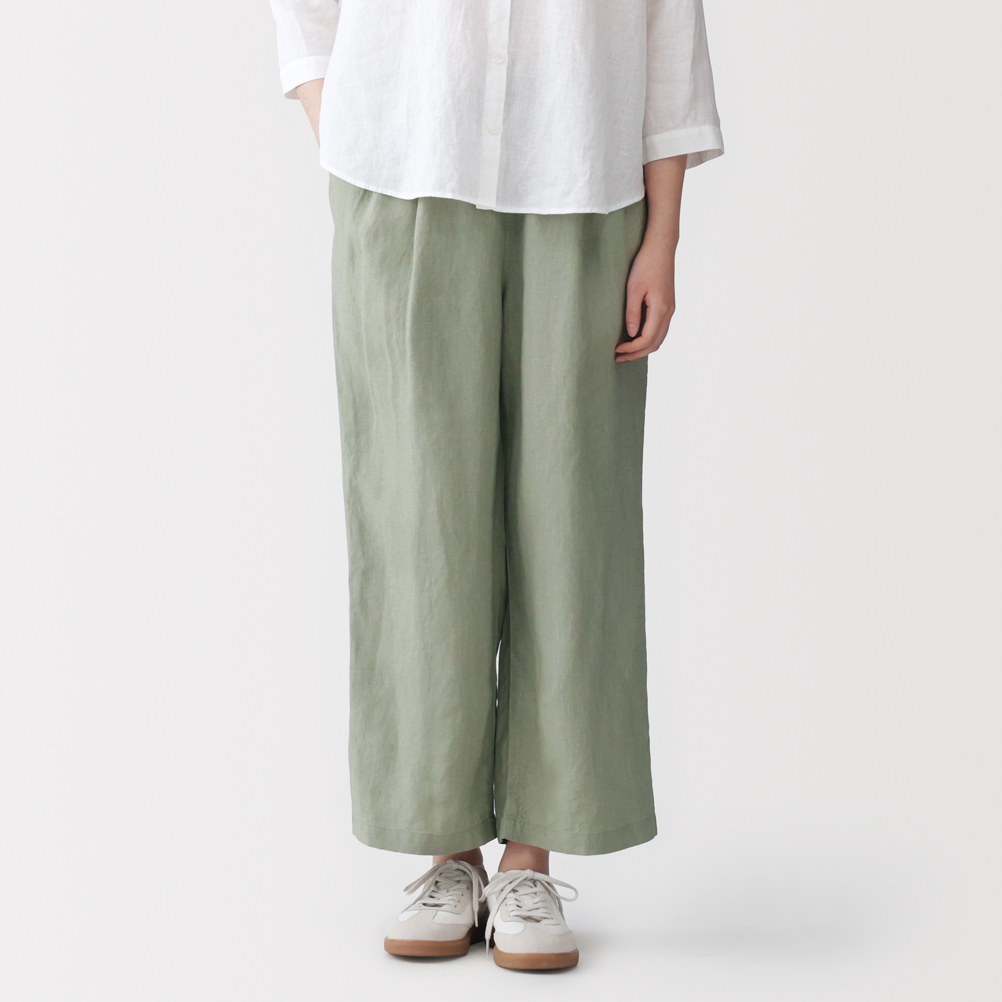 W's Washed linen easy wide-fit pants